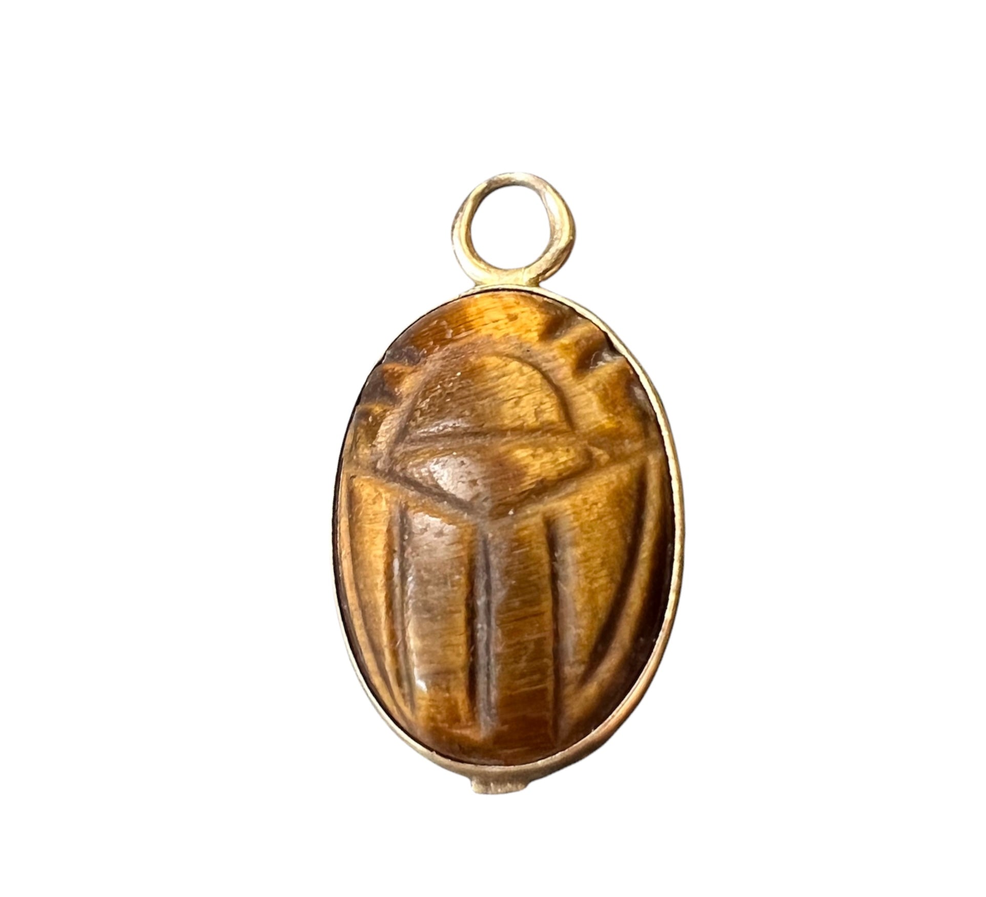 Natural Oval Tiger Eye 14K Yellow Gold Charm Pendant 19x10mm