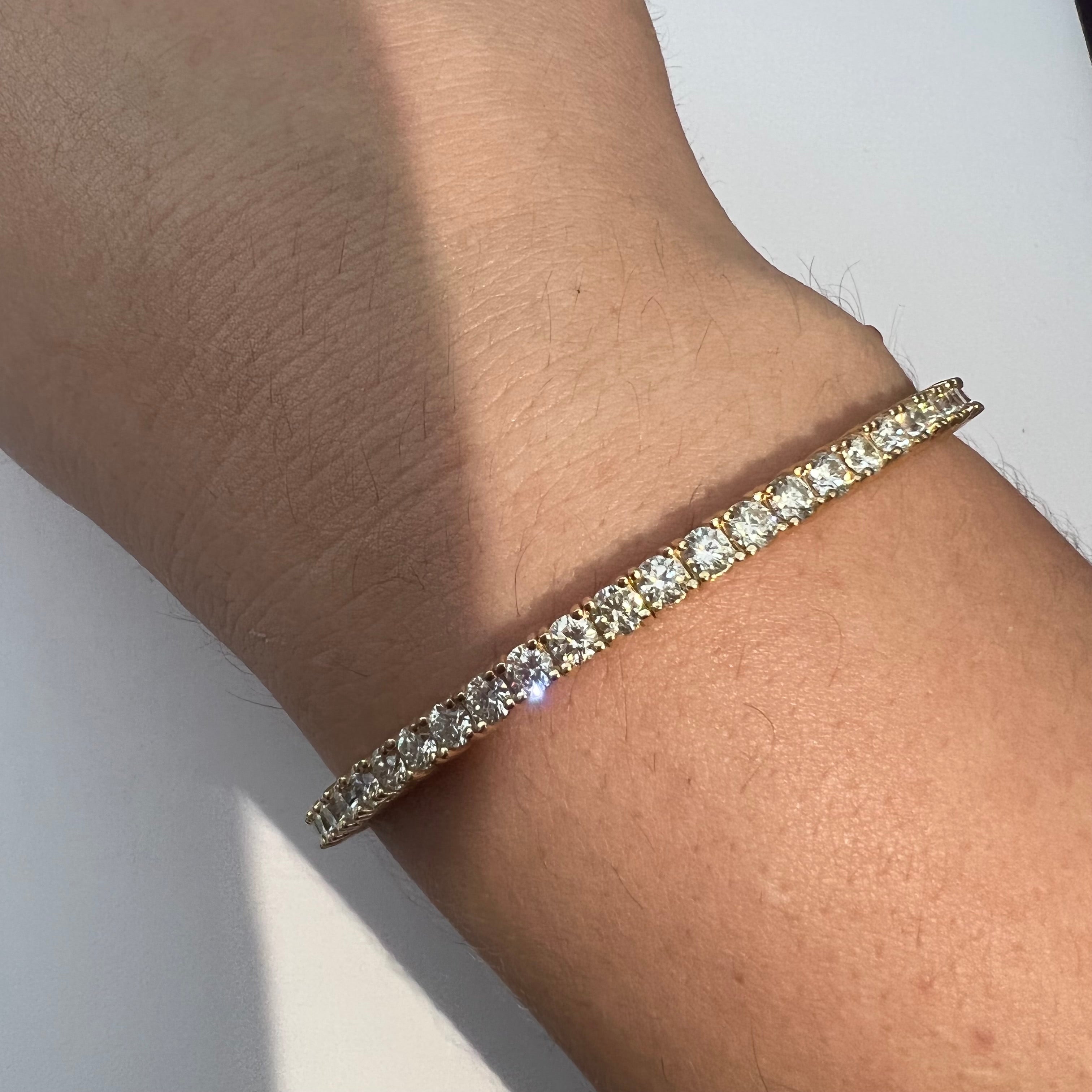 5.9CT Natural Diamond Flexible 14K Yellow Gold Bangle Tennis  Bracelet 7"