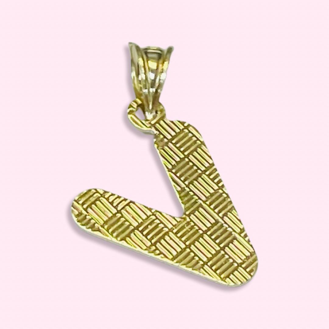 Initial V Puffy Balloon Letter 10K Yellow Gold Pendant