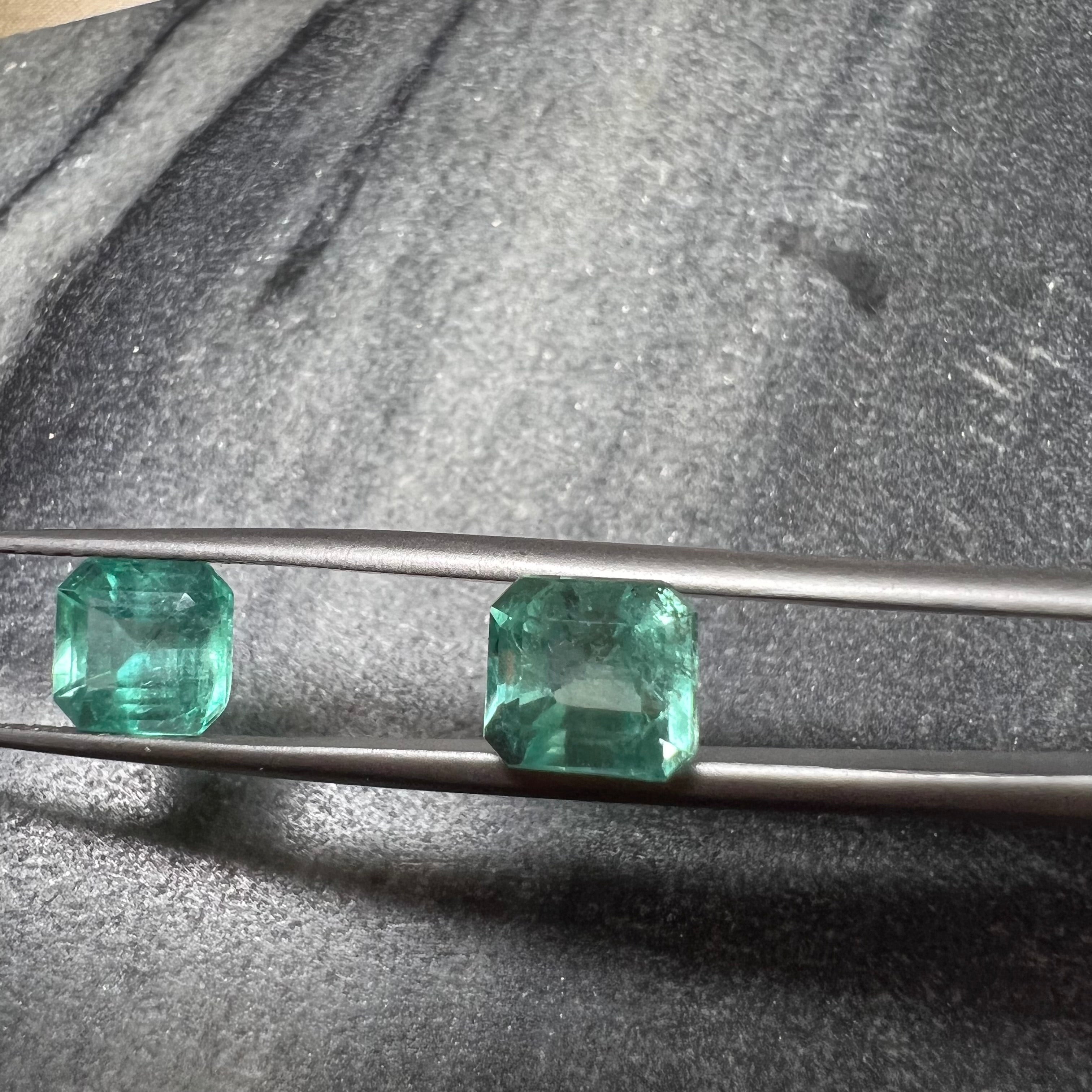 3.93CTW Pair of Natural Colombian Emerald Loose Ascher Cut