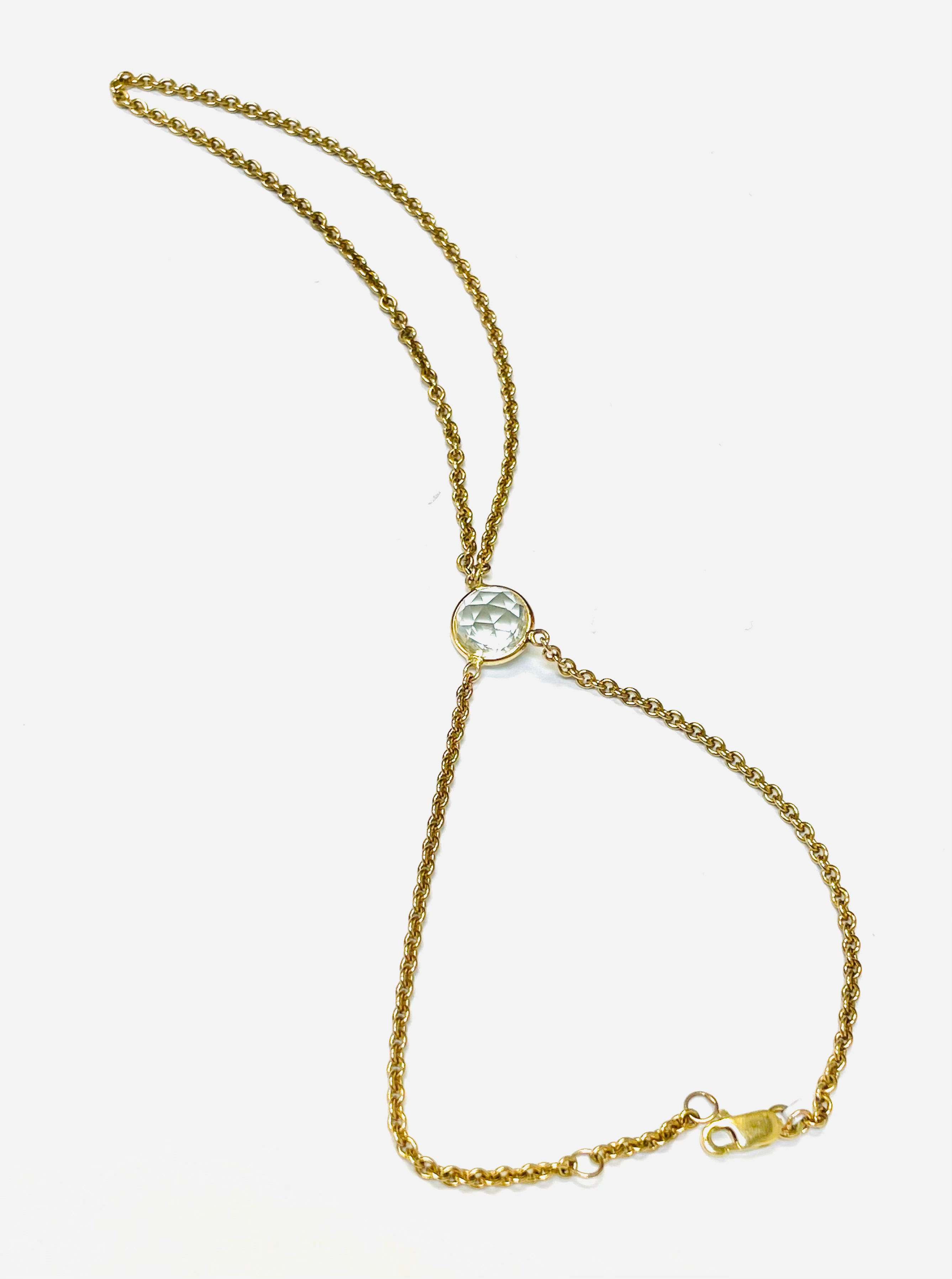 Rose Cut Green Amethyst Handchain in solid 14k Yellow Gold