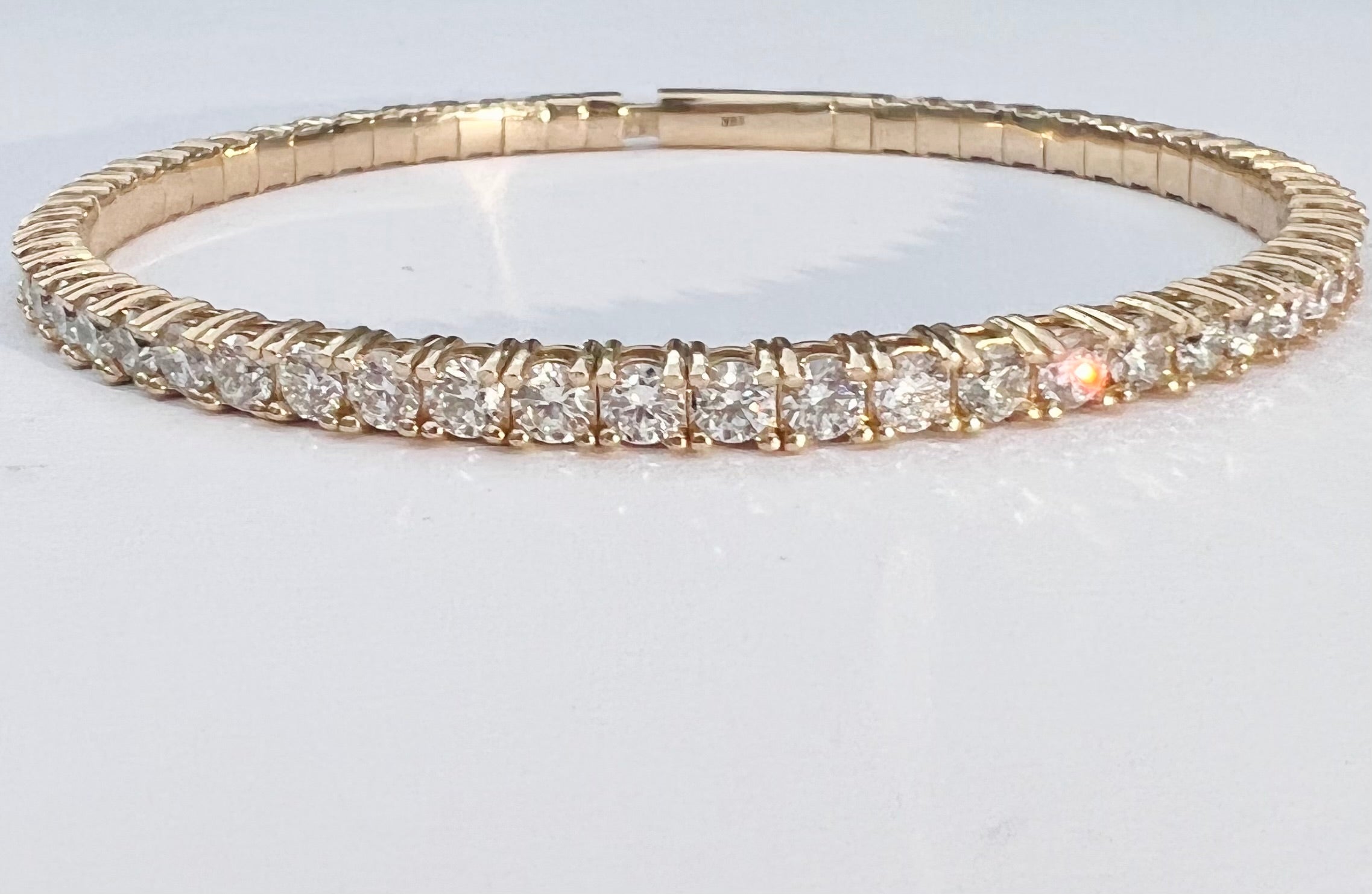 5.9CT Natural Diamond Flexible 14K Yellow Gold Bangle Tennis  Bracelet 7"