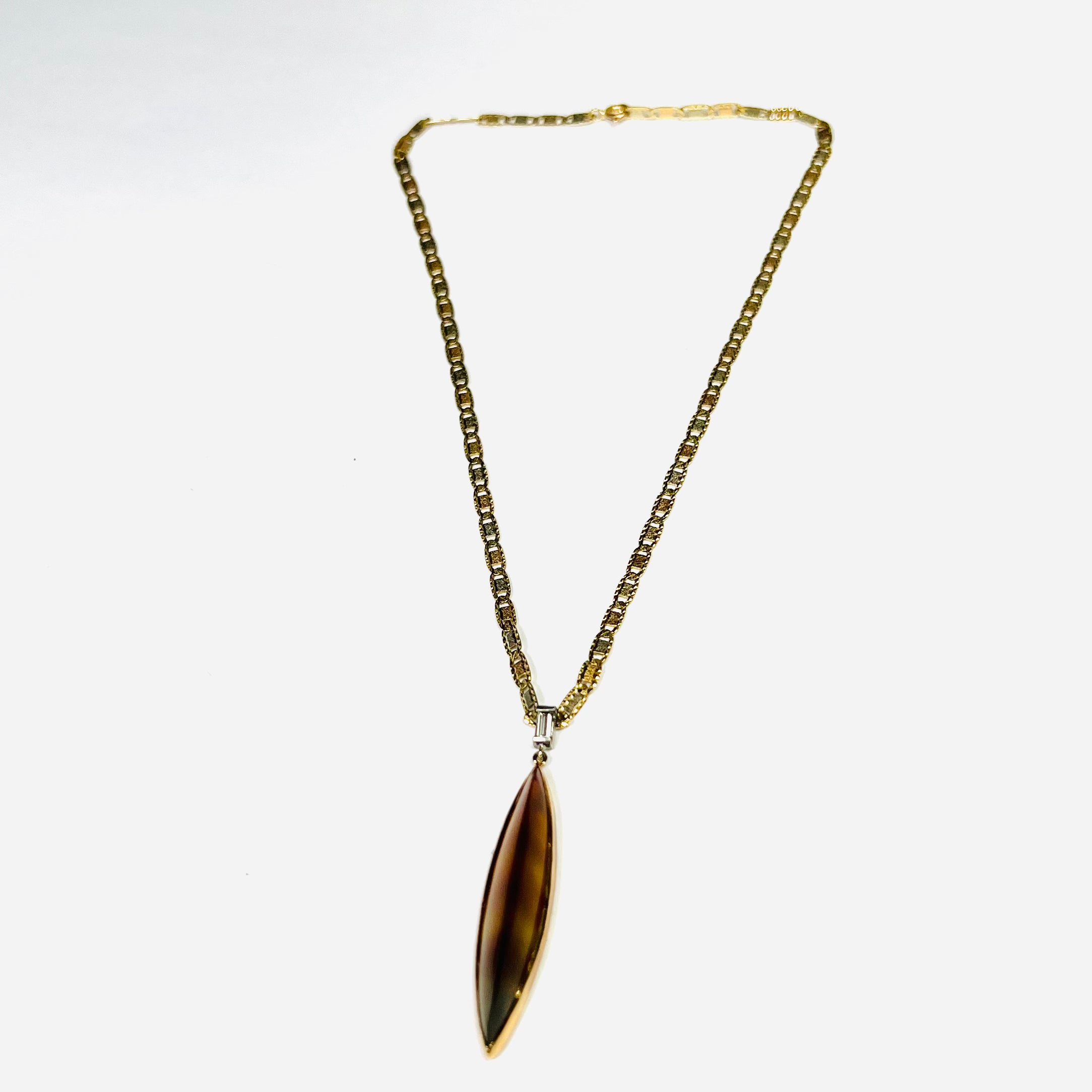 Striped Agate Baguette Diamond Rose and Yellow Gold Necklace 12"