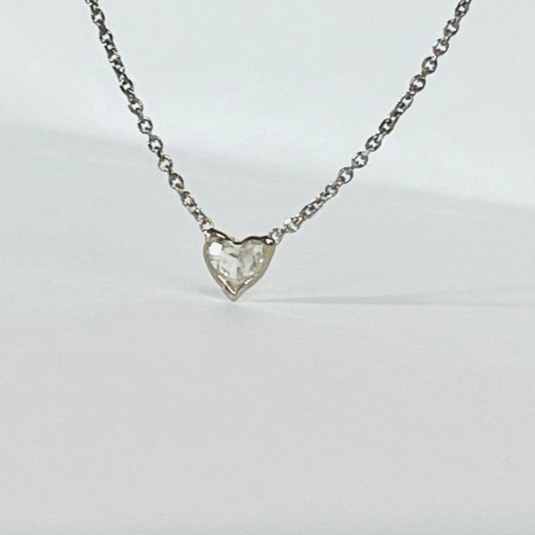 .15CT Diamond Heart Solitaire 16-18" 14K White Gold Necklace