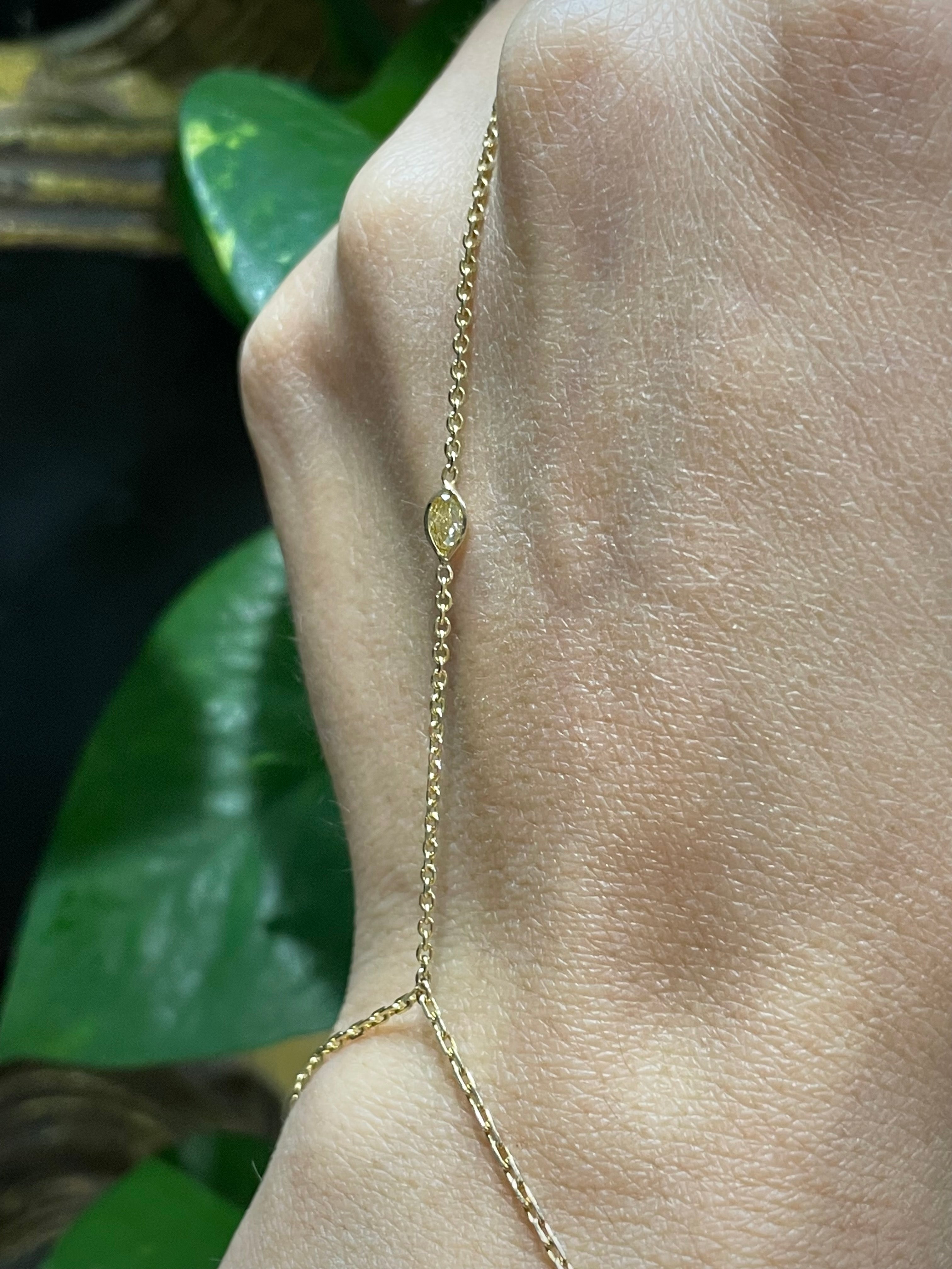 Marquise Cut Yellow Diamond Hand Chain .15CT in solid 14k Yellow Gold