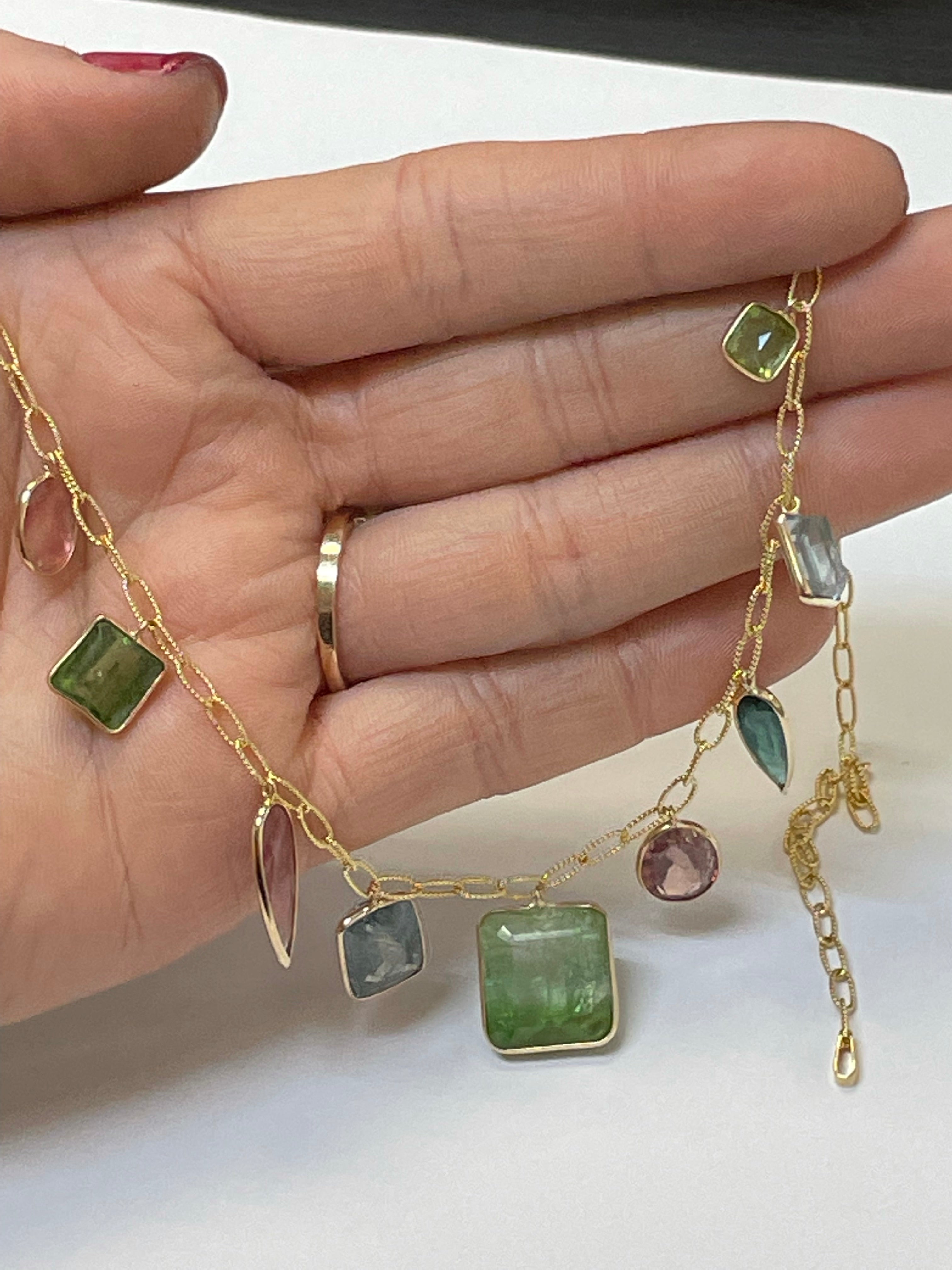16CT Multi Tourmaline 18" 14K Yellow Gold Drop Necklace