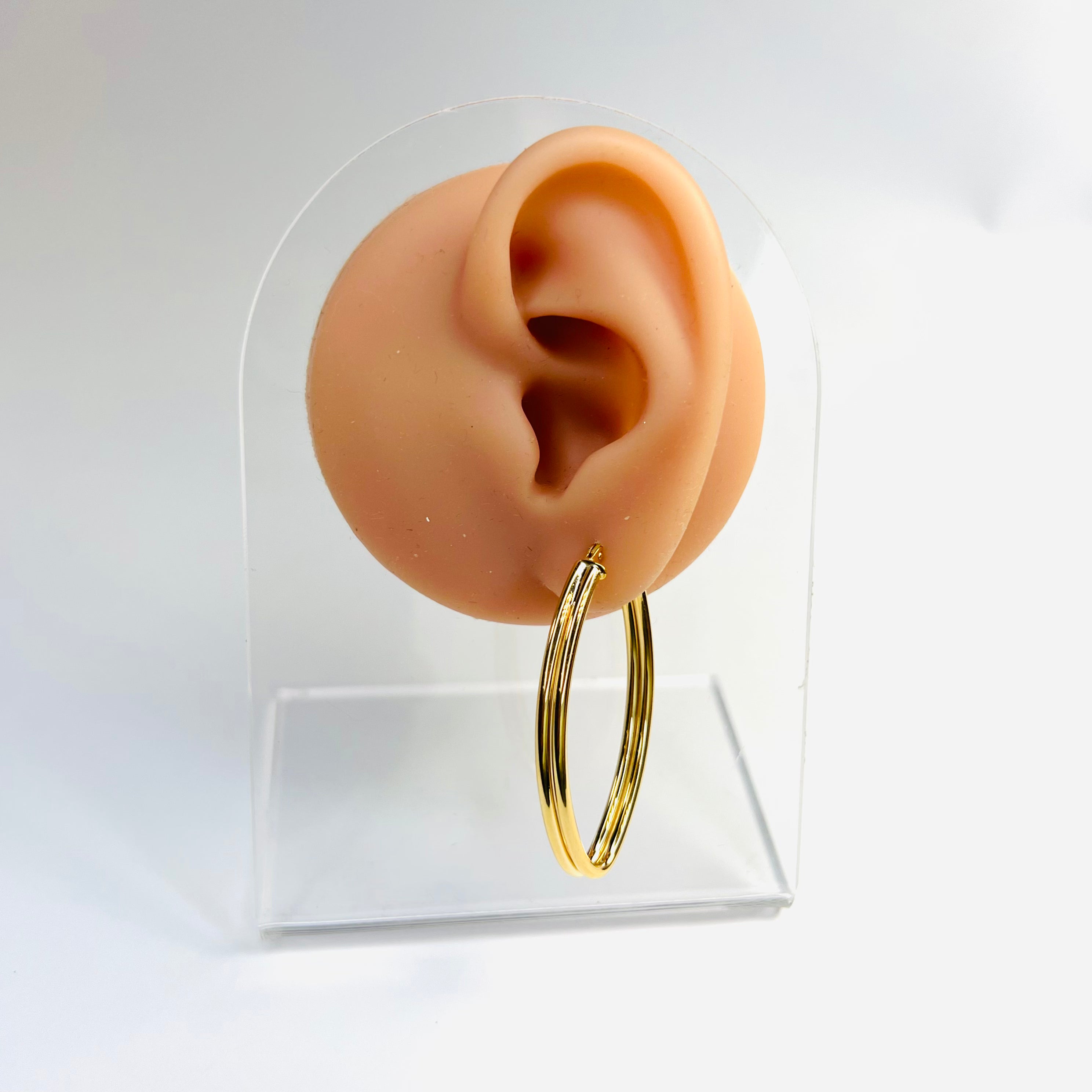 Beautiful New 14K Solid Yellow Gold Double Marquise Hoop Earrings 1.75"x.90"