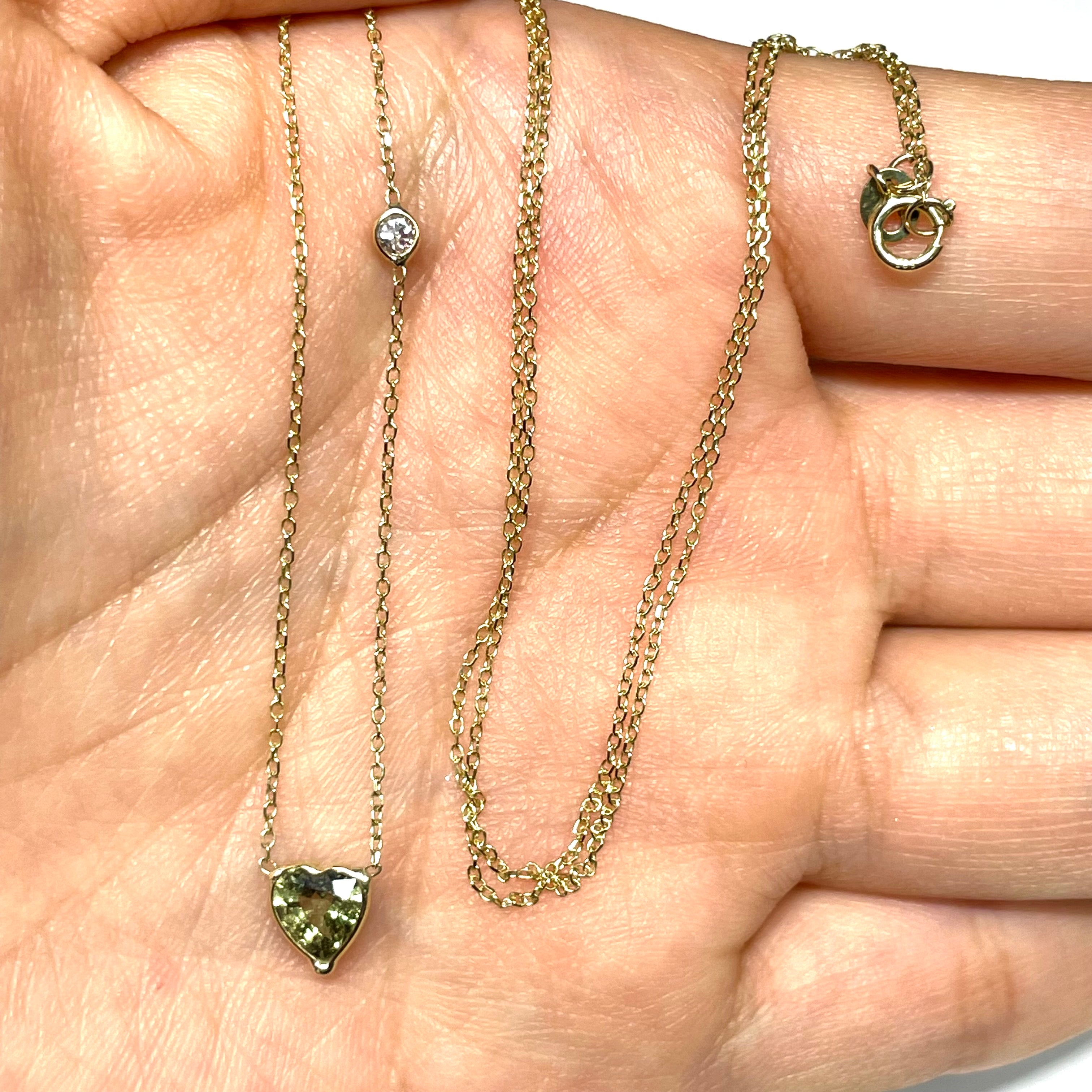 1.80 CTS Heart Sapphire Diamond 18" 14K Yellow Gold Necklace