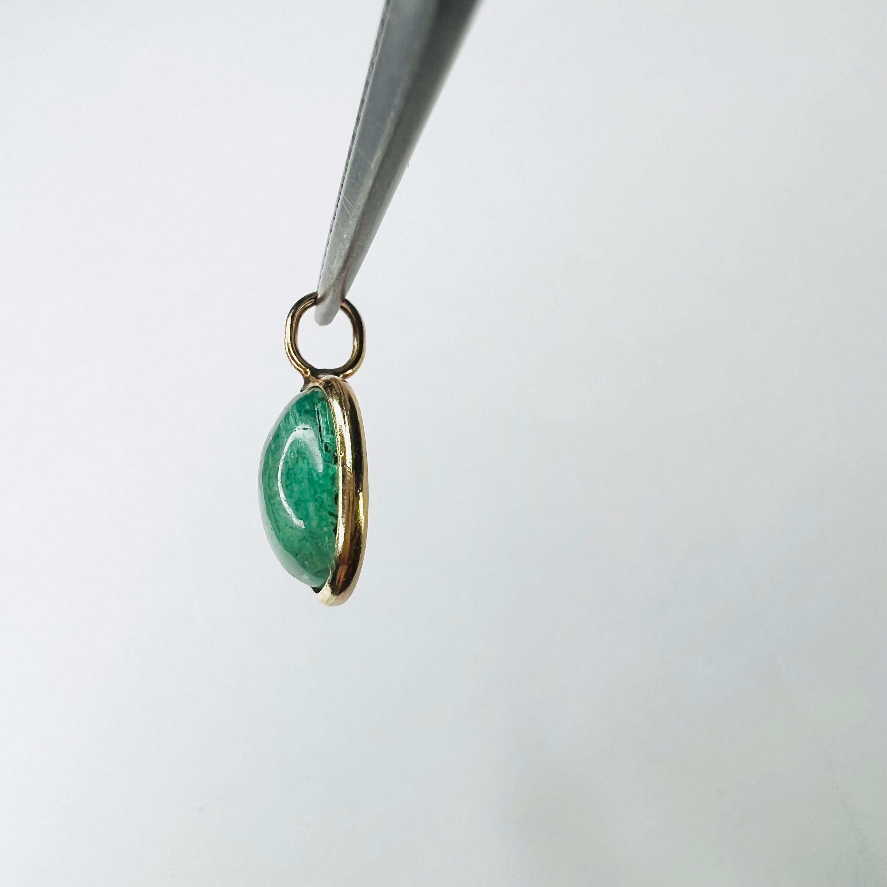 1.51CT Colombian Oval Cabochon Emerald 14K Yellow Gold Pendant Charm 14.5x7.7mm