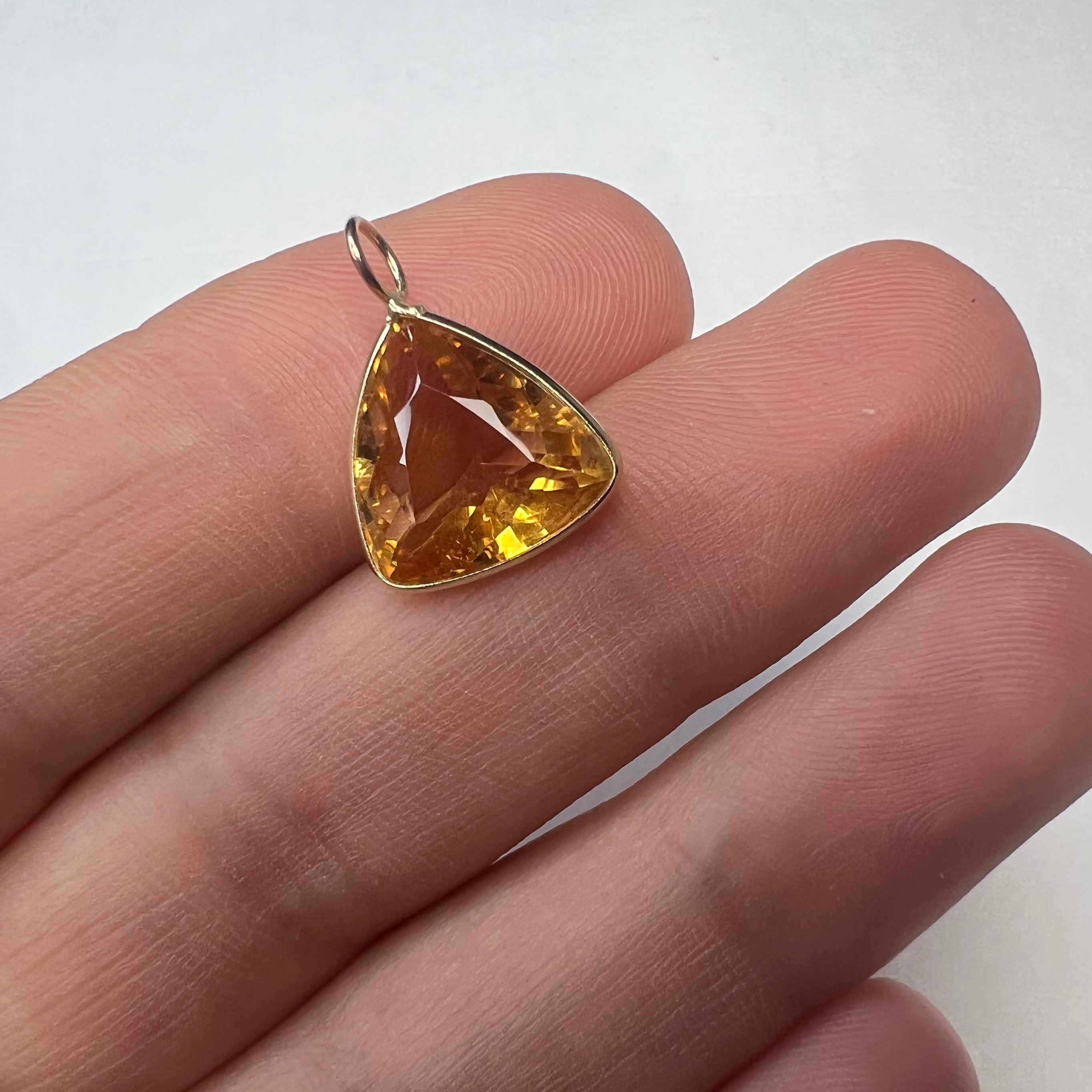 5CT Natural Trillion Cut Yellow Citrine 14K Yellow Gold Pendant Charm 11.5x13mm