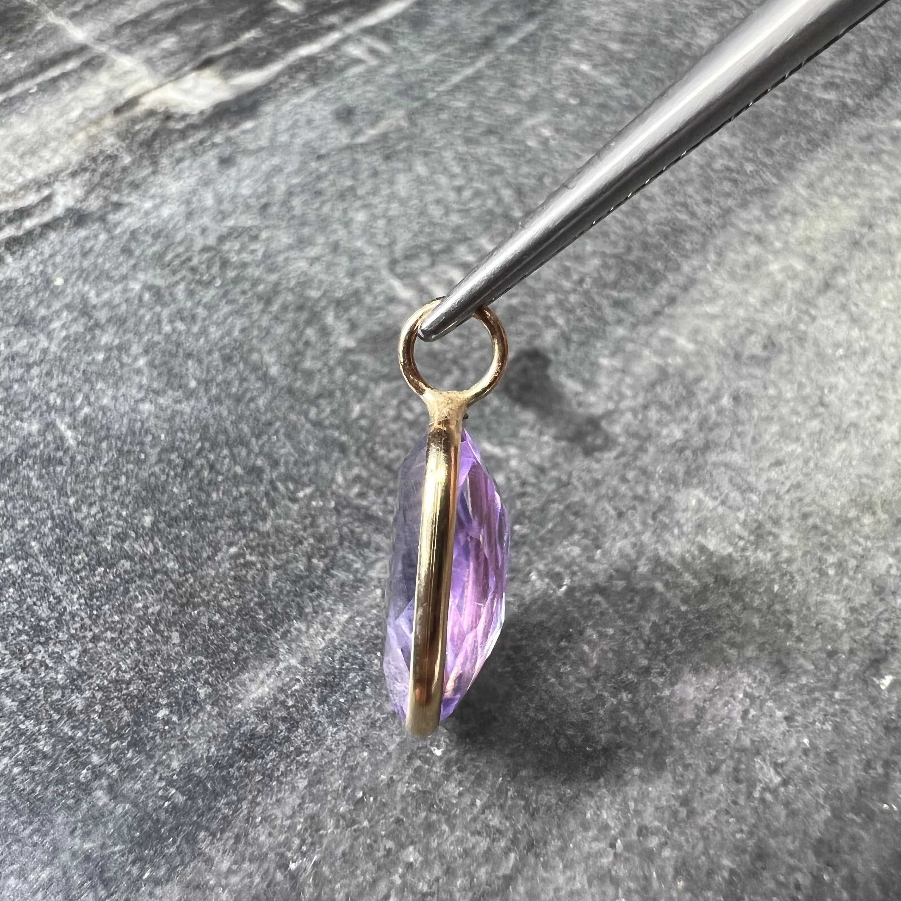 3.1CT Natural Oval Light Violet Amethyst Heart 14K Yellow Gold Pendant Charm 17x8mm