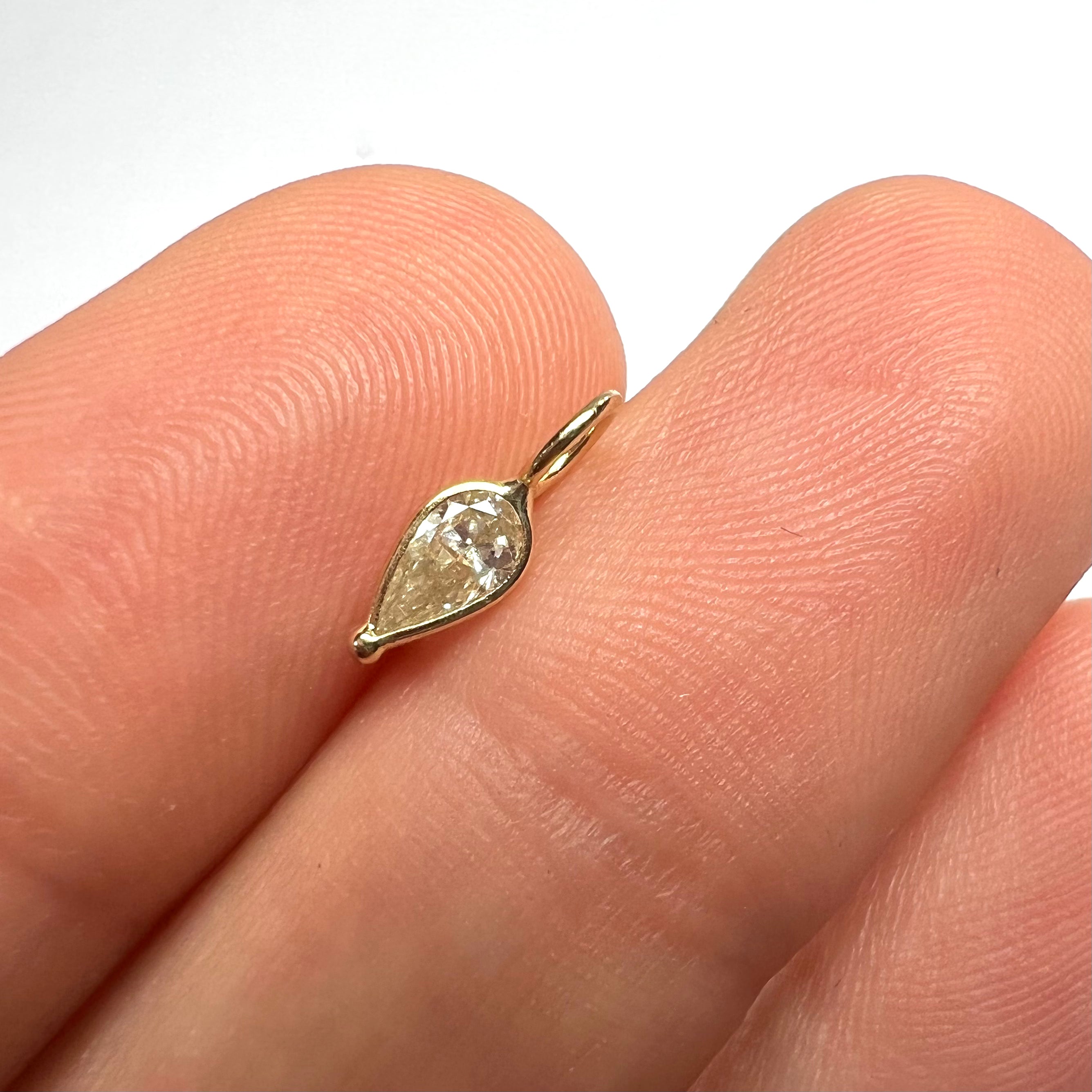 .34ct Pear Diamond Pendant Charm 14K Yellow Gold 11x3.5mm