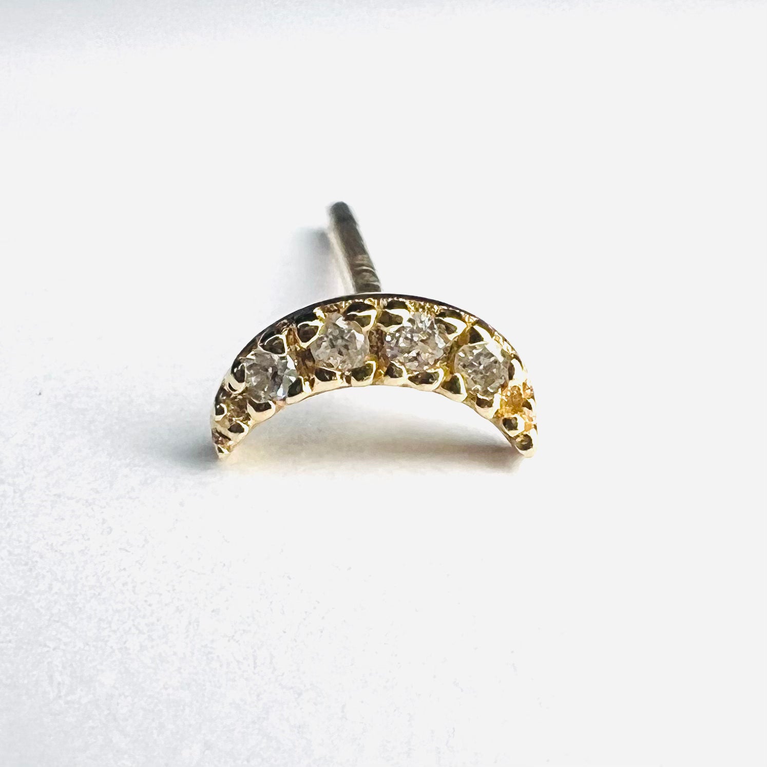 14K Yellow Gold Crescent Moon Diamond Single Earring Stud 6x3mm