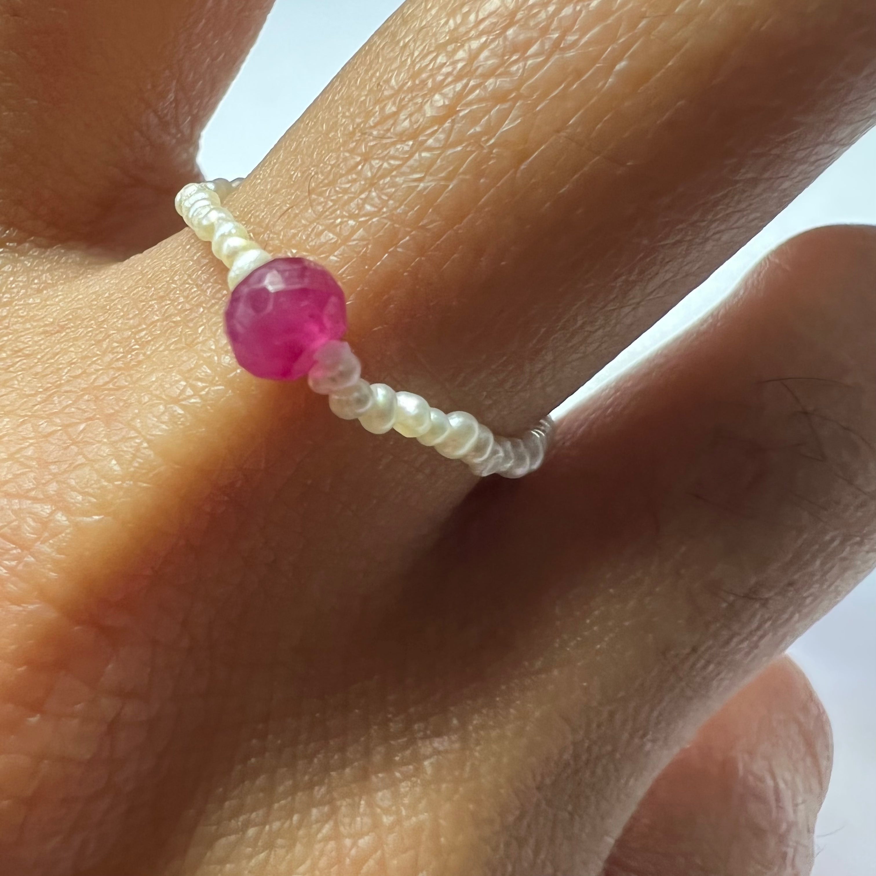 Natural Seed Pearl Eternity Rough Ruby Ring Size 7.5