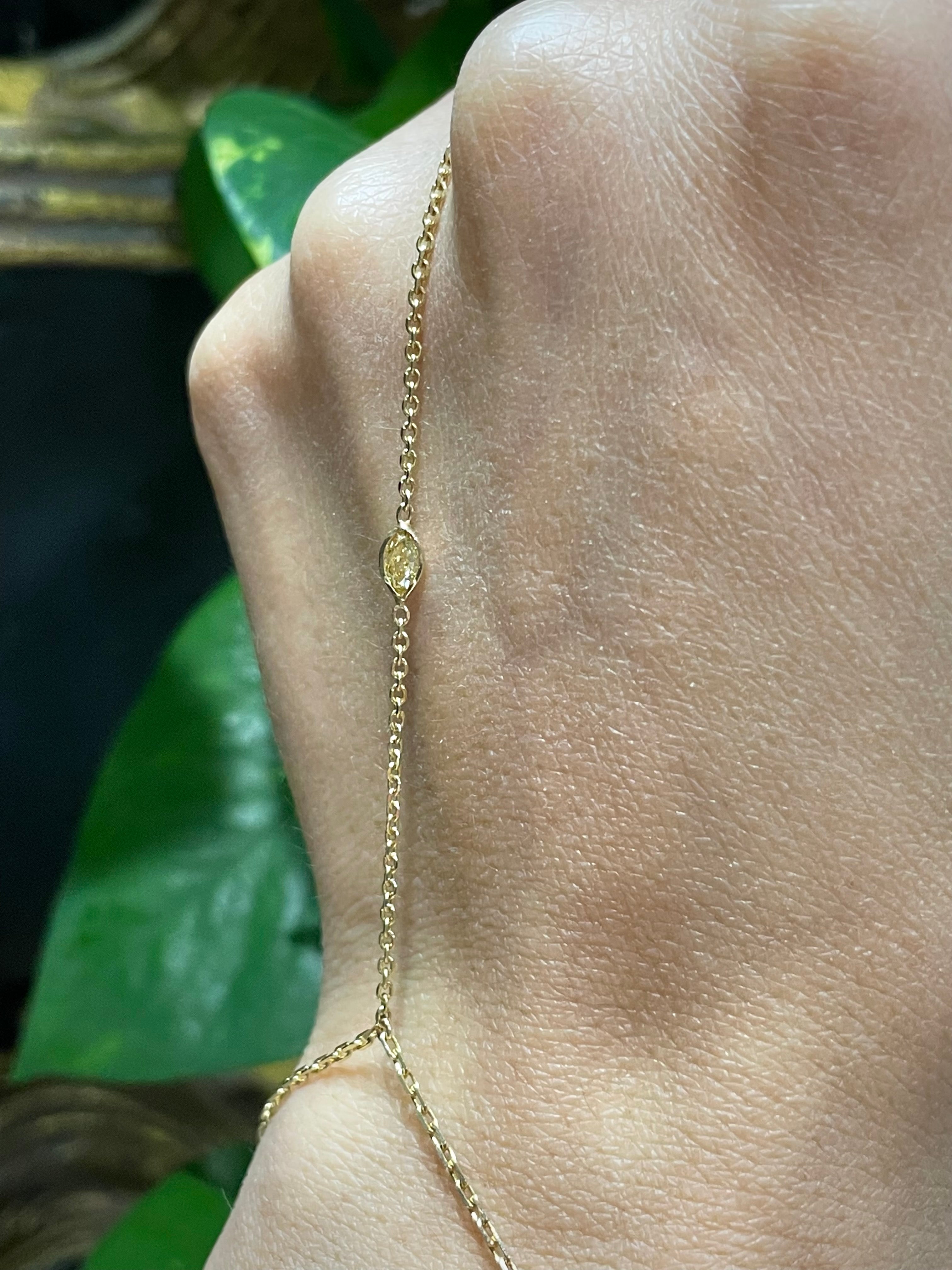 Marquise Cut Yellow Diamond Hand Chain .15CT in solid 14k Yellow Gold