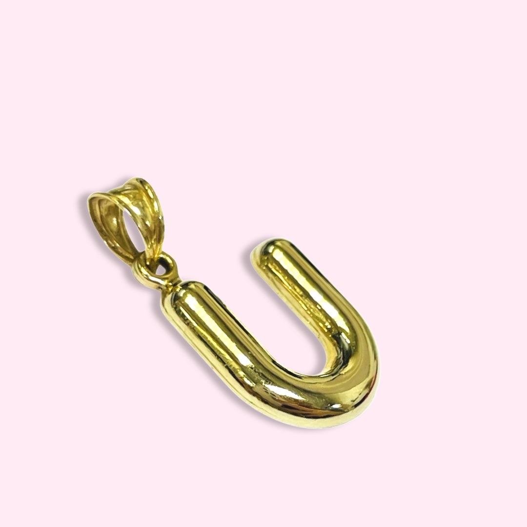 Initial U Puffy Balloon Letter 10K Yellow Gold Pendant