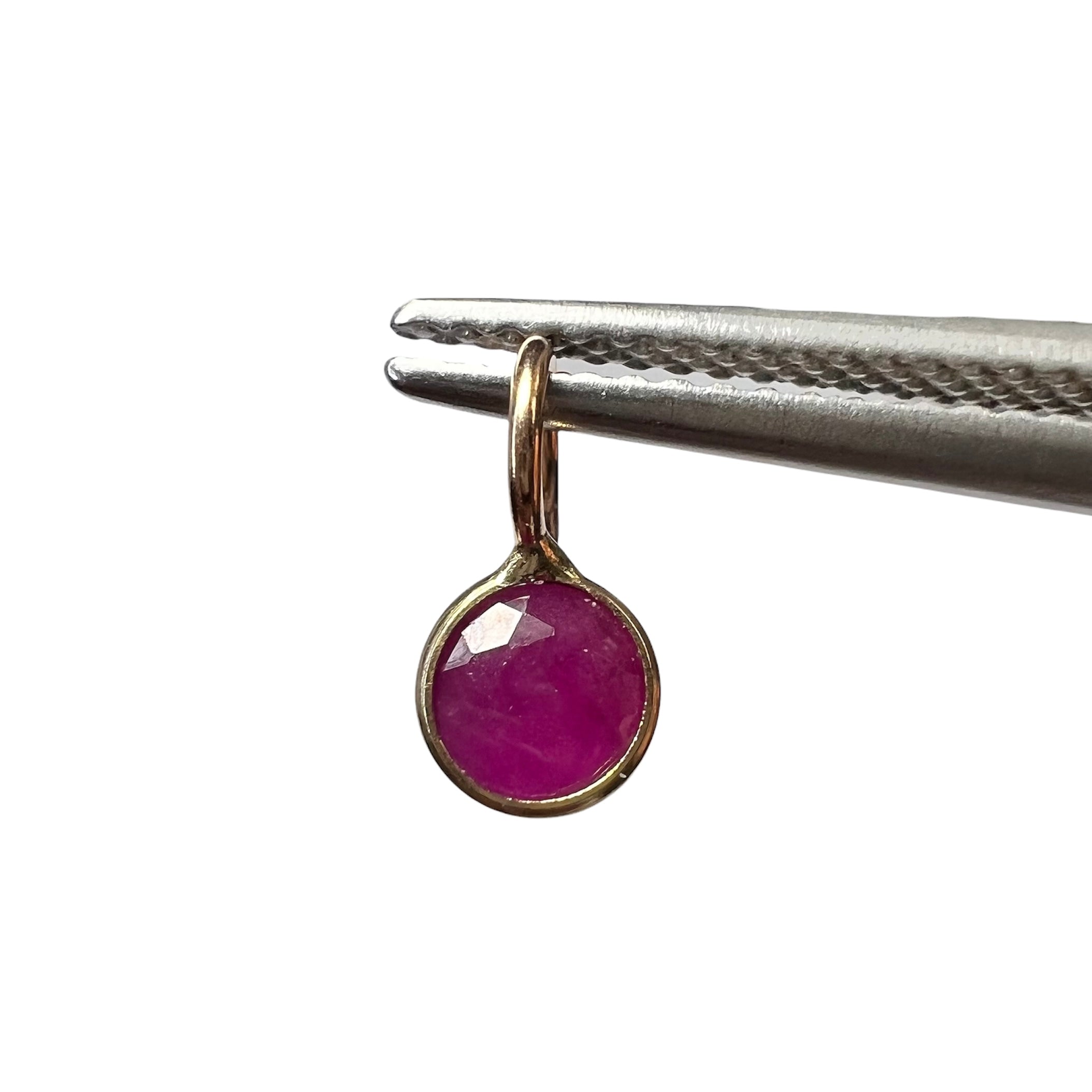 Natural Pink Round Ruby 14K Yellow Gold Pendant Charm 9x4mm