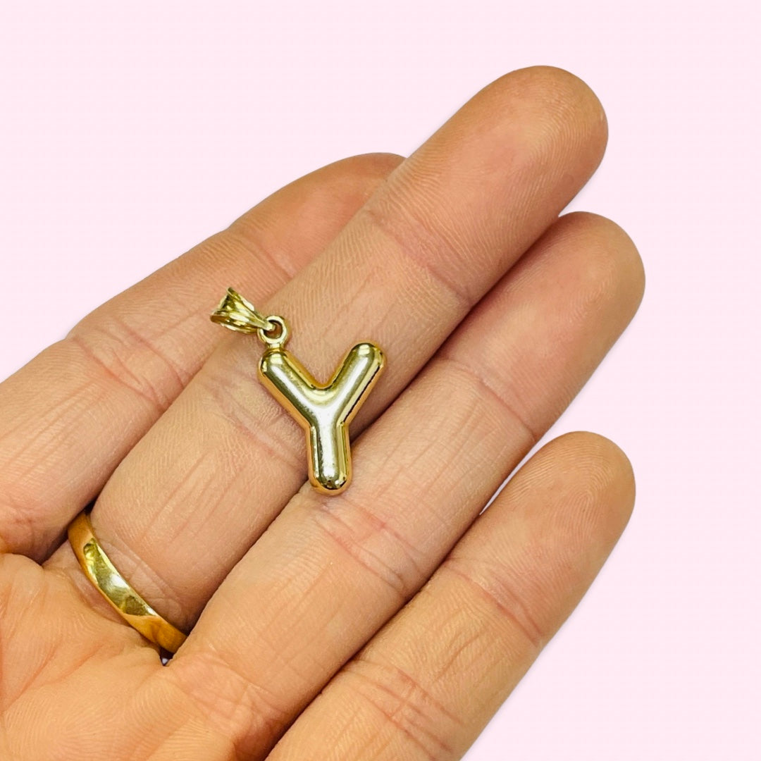 Initial Y Puffy Balloon Letter 10K Yellow Gold Pendant