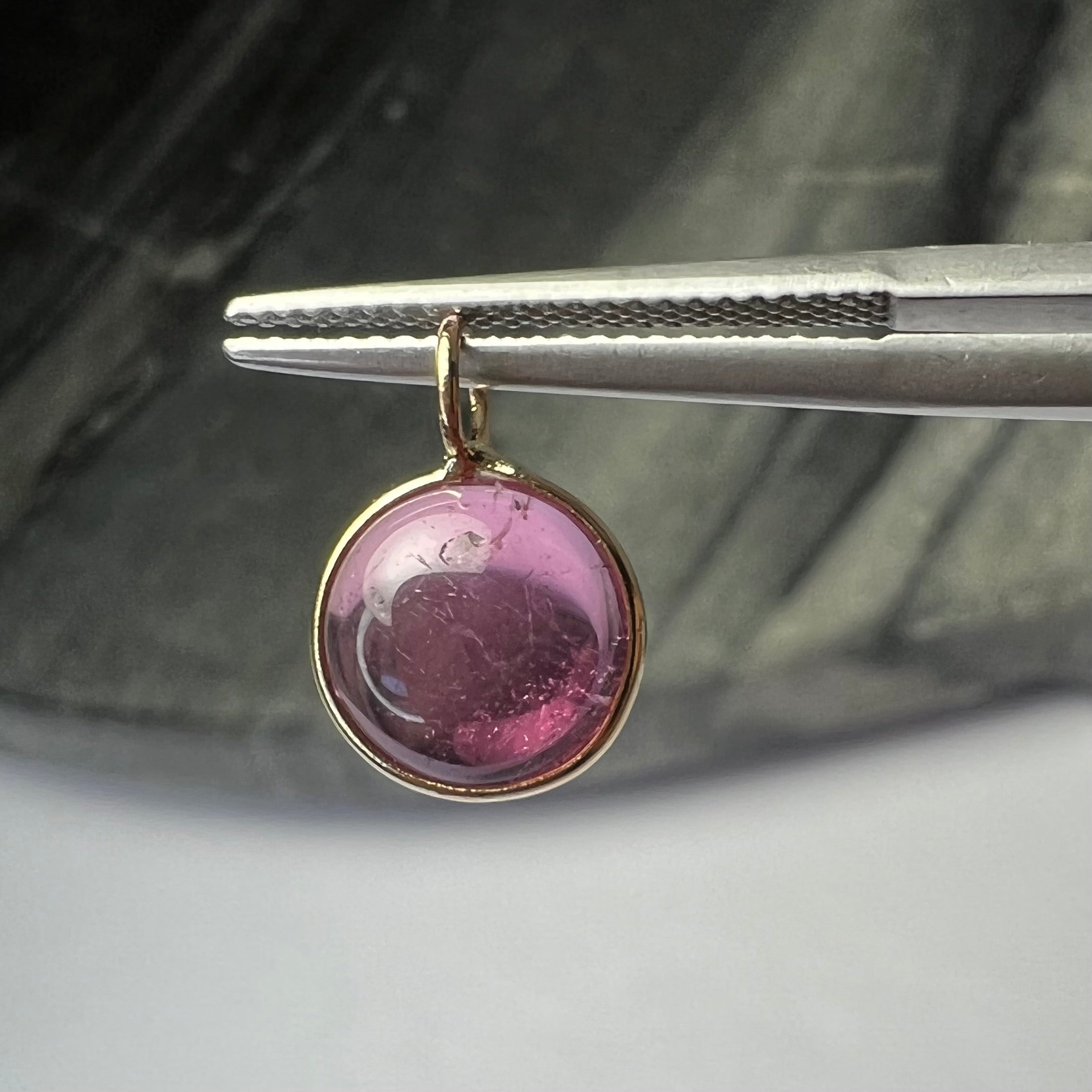 Natural Cabochon Tourmaline 14K Yellow Gold Pendant Charm 14x10mm