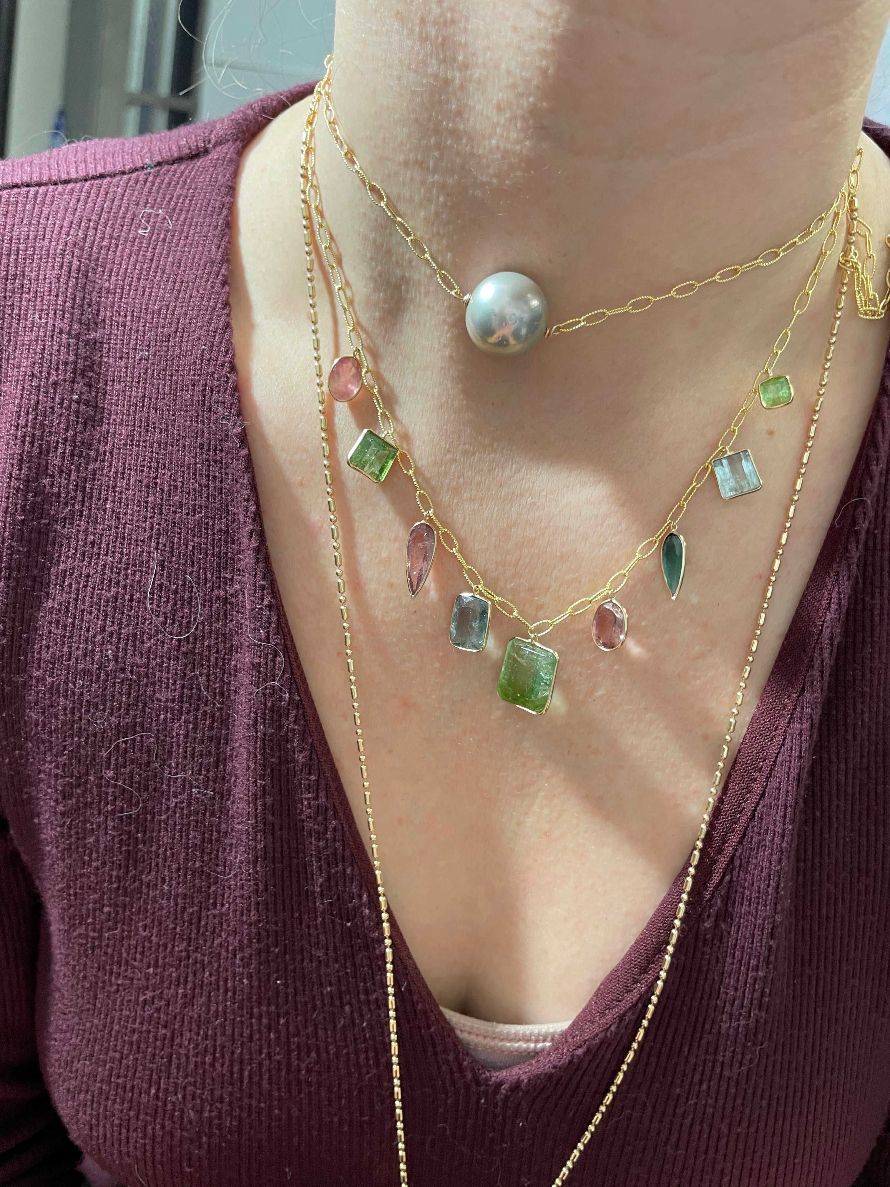 16CT Multi Tourmaline 18" 14K Yellow Gold Drop Necklace