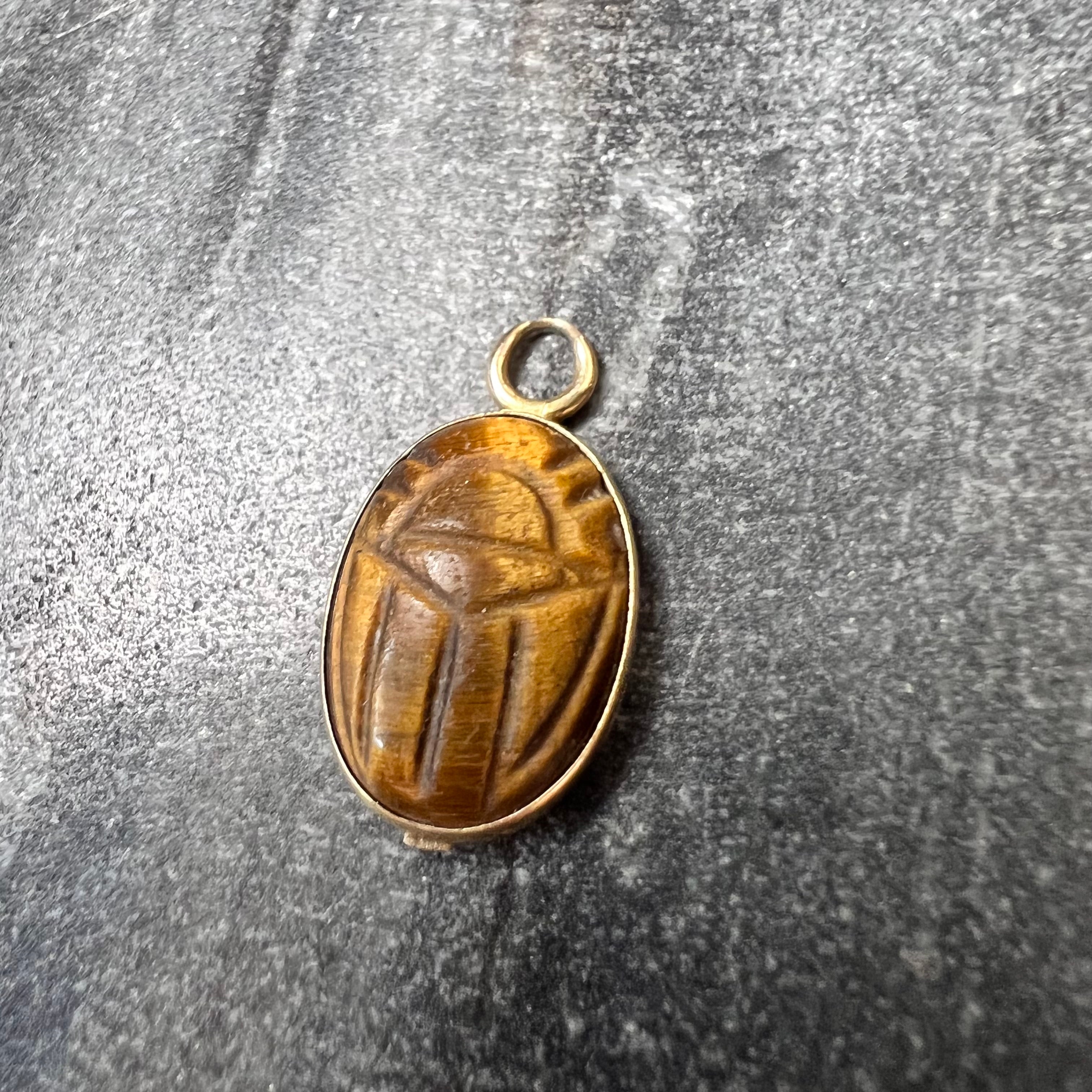 Natural Oval Tiger Eye 14K Yellow Gold Charm Pendant 19x10mm