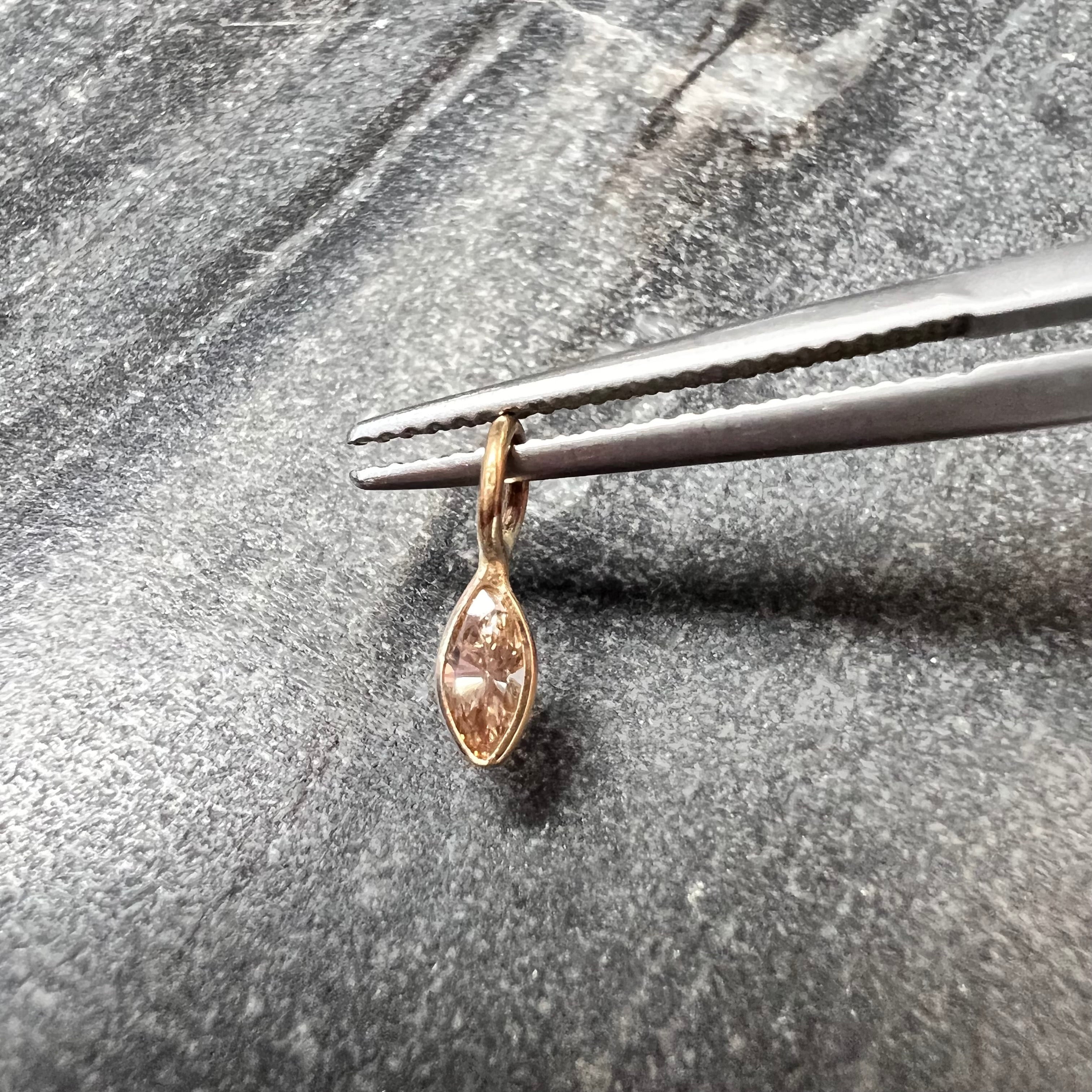 .15CT Natural Champagne Marquise Diamond 14K Yellow Gold Pendant Charm 11x3mm