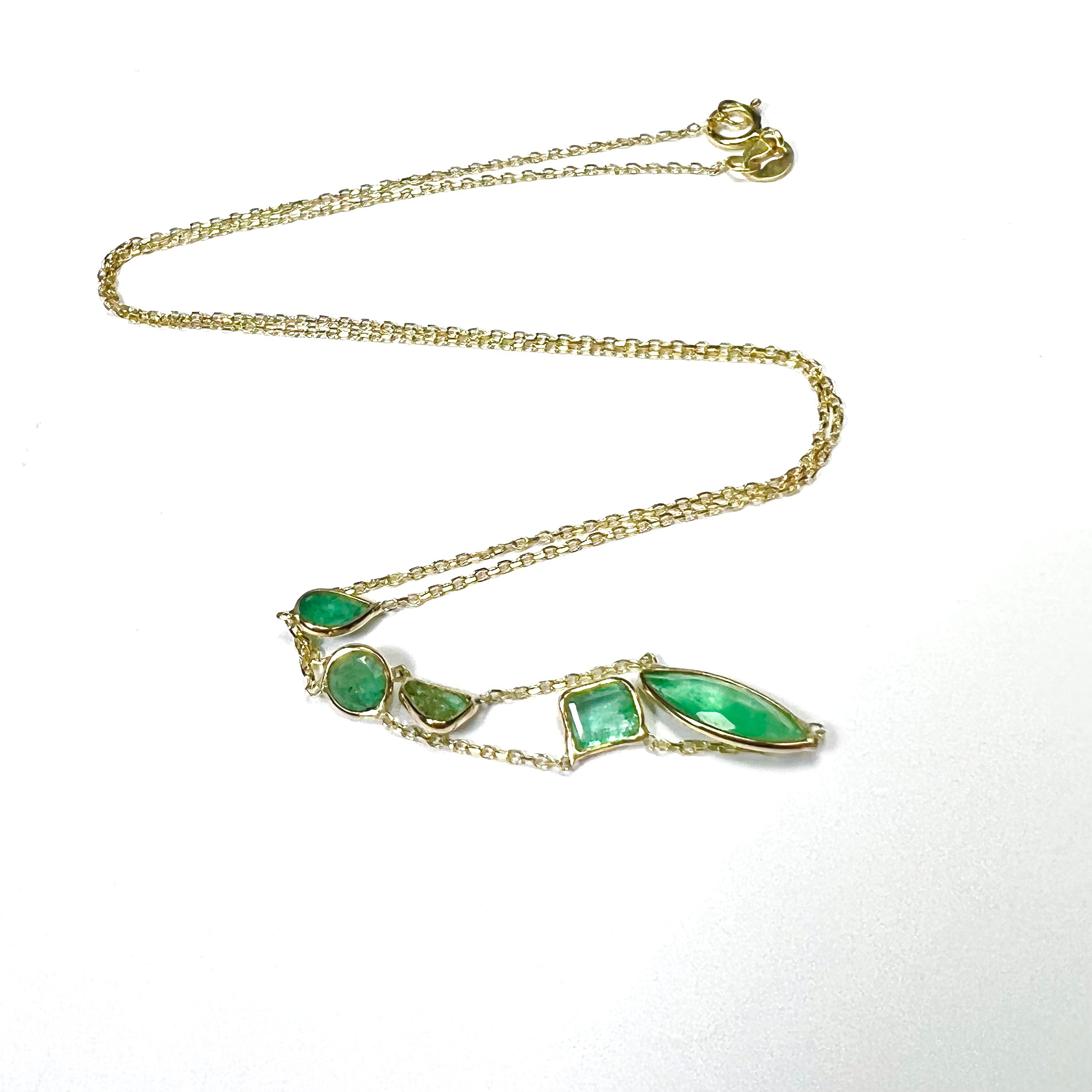 Assorted Lime Green Emeralds By The Yard 15.5" 14k Yellow Gold Necklace