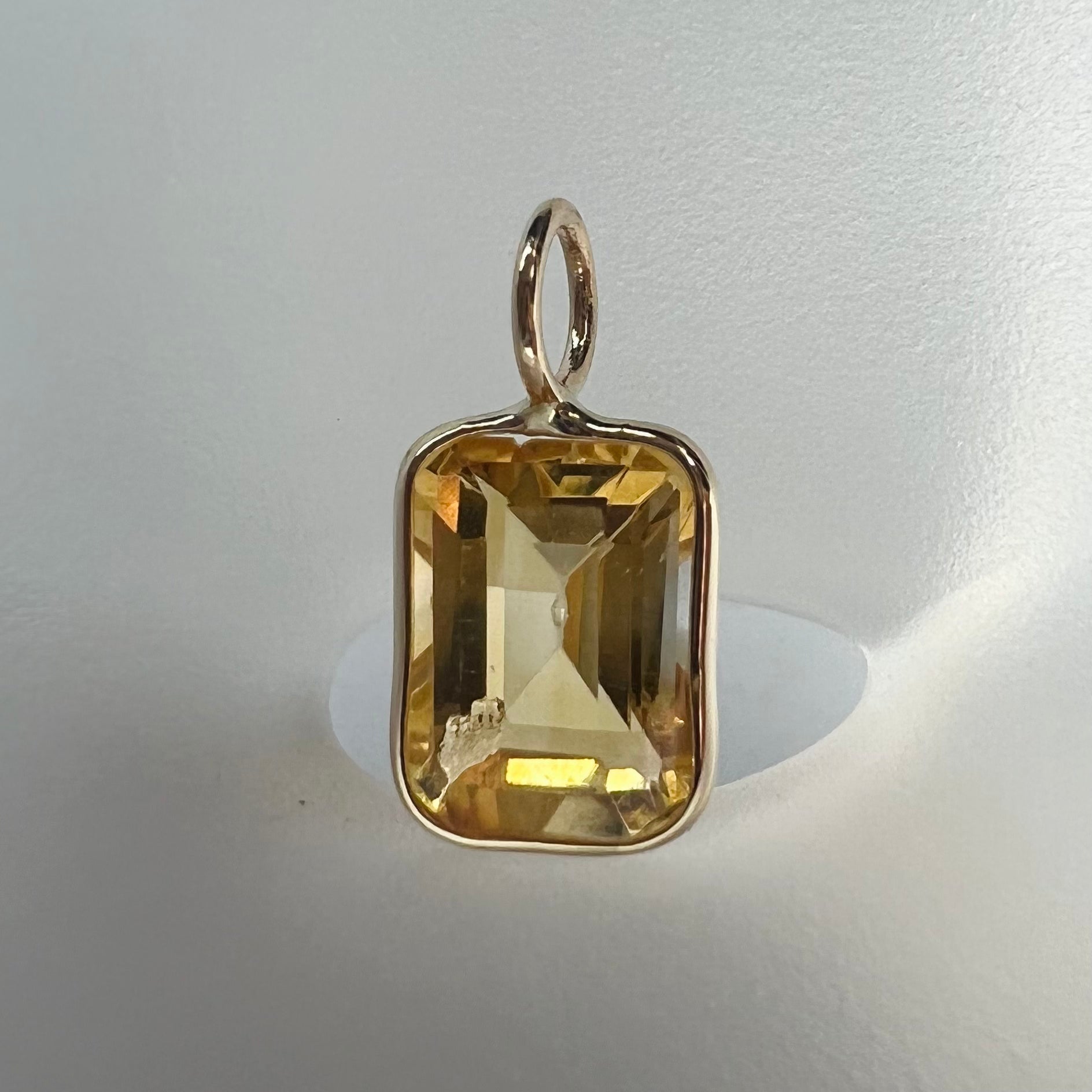 1.1CT Natural Yellow Citrine 14K Yellow Gold Pendant Charm 13x6.5mm