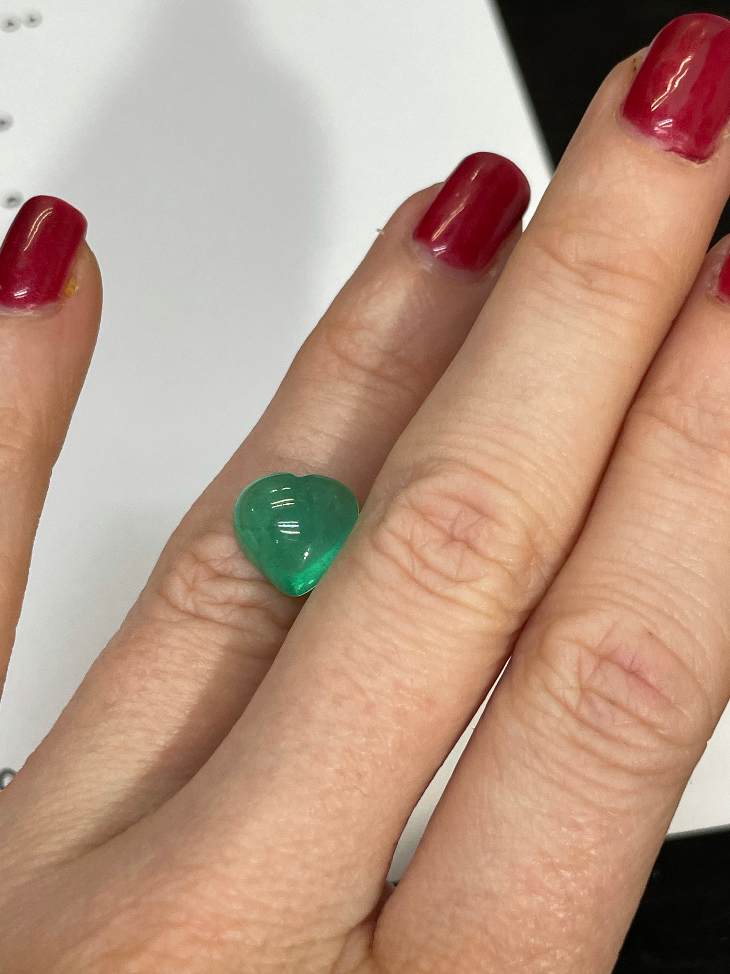 4.96CT Natural Emerald Loose Heart Cabochon 10x10mm