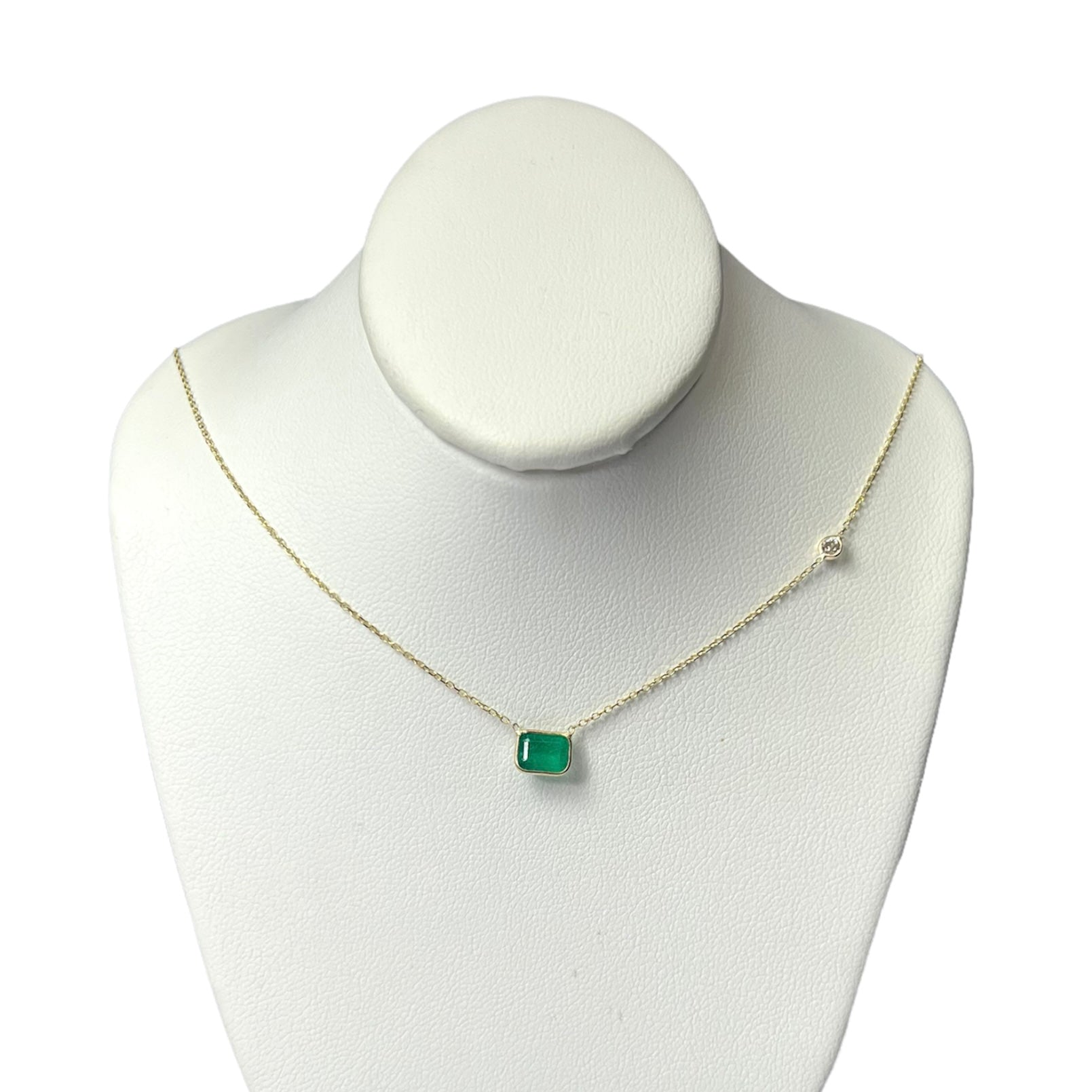 Gold Emerald & .05ct Diamond 18"-16" 14K Yellow Cable Chain Necklace