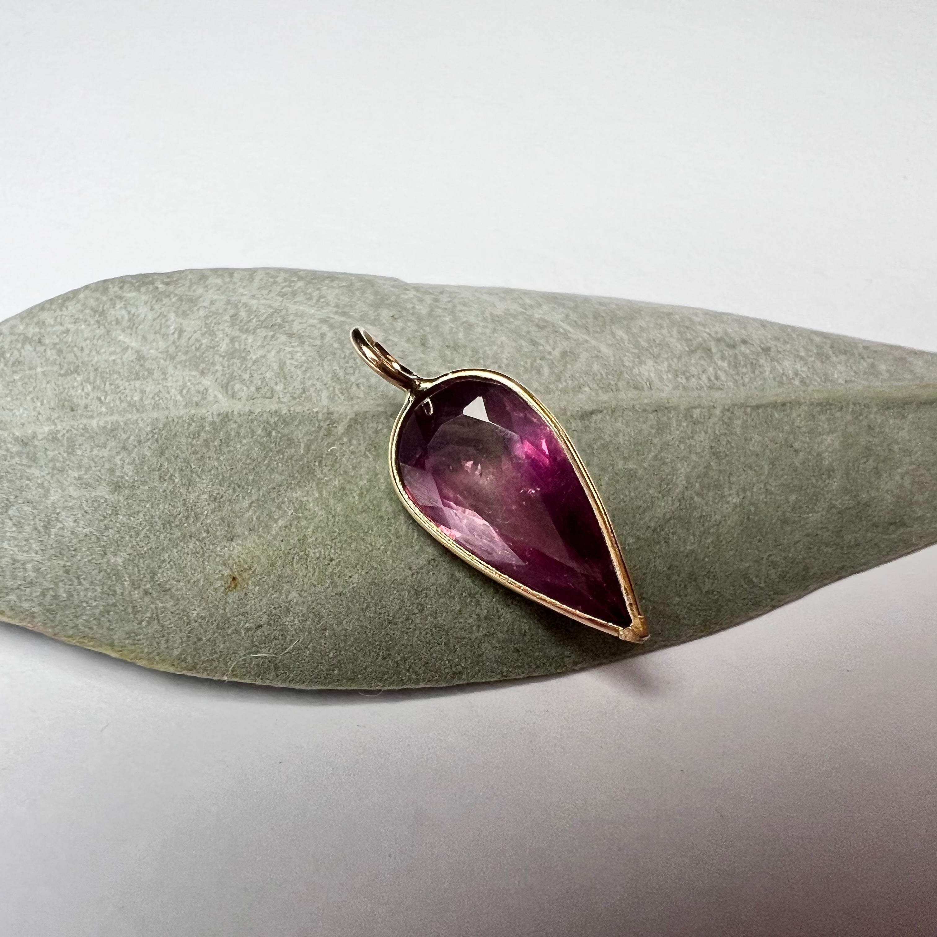 Natural Pink Pear Tourmaline14K Yellow Gold Pendant Charm 16x7mm