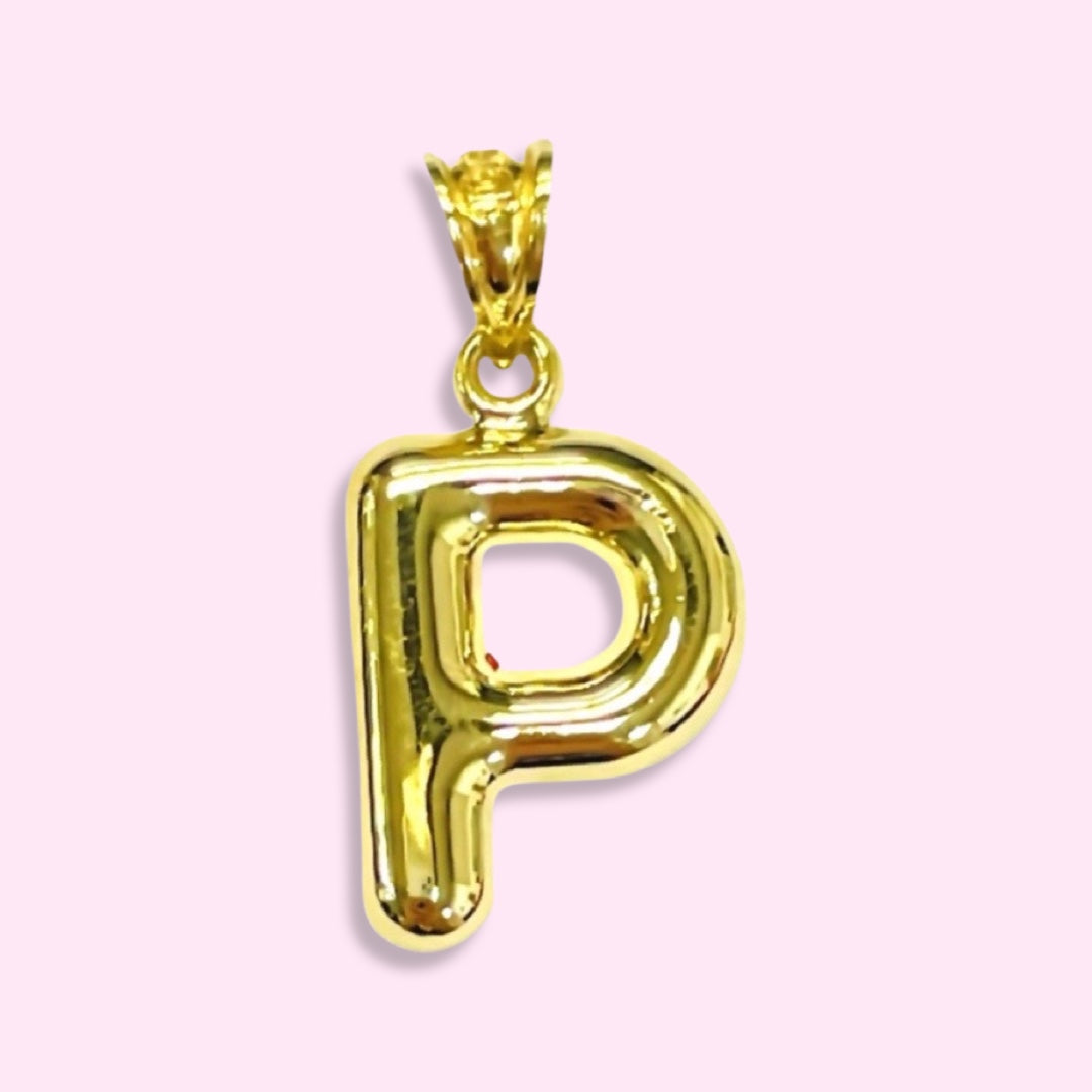 Puffy Balloon Letter 10K Yellow Gold Pendants