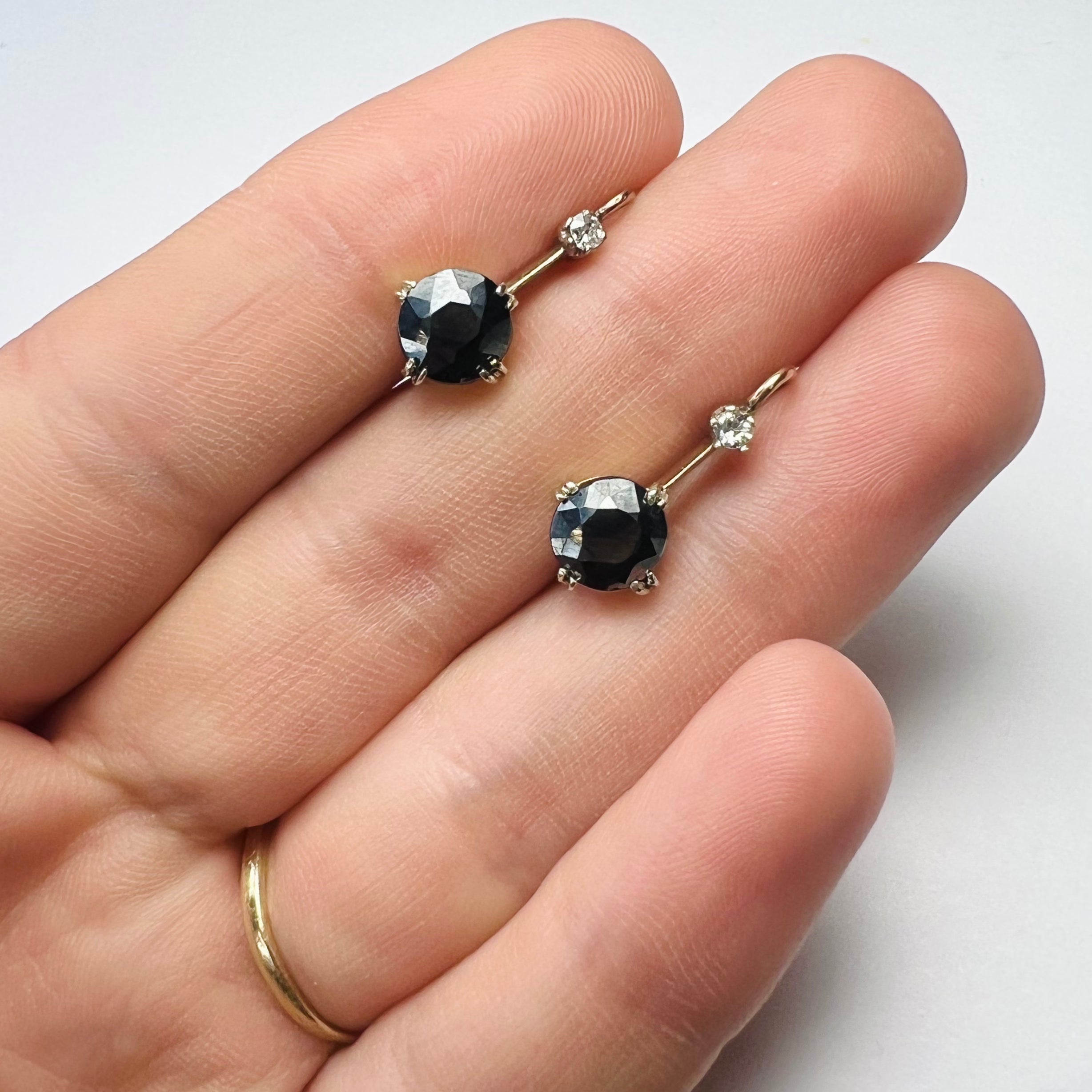 14K Rose Gold Hematite & Diamond Drop Lever Back Earring 15mm