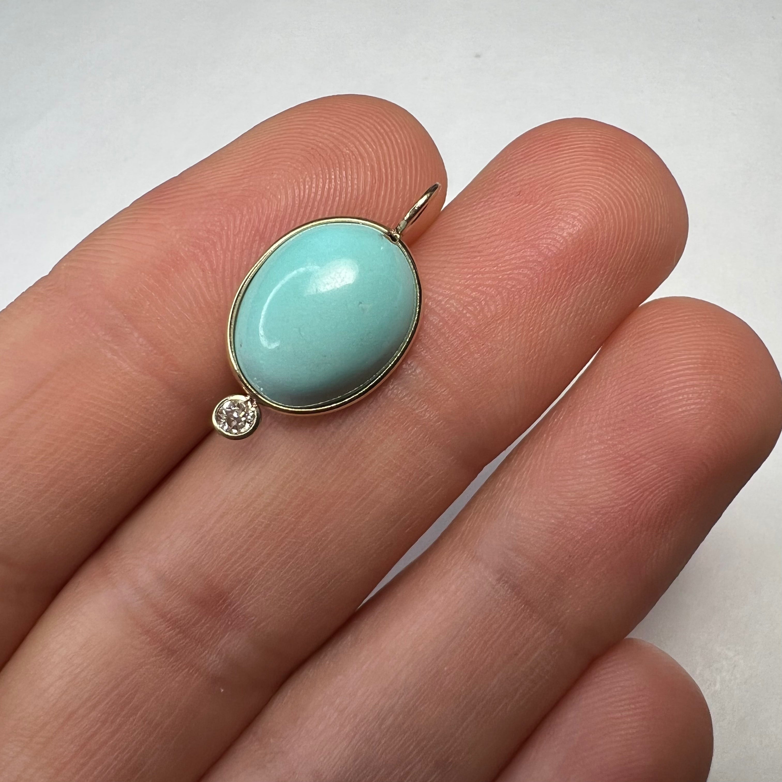 Turquoise and Diamond 14k Yellow Gold Pendant Charm 21x11mm