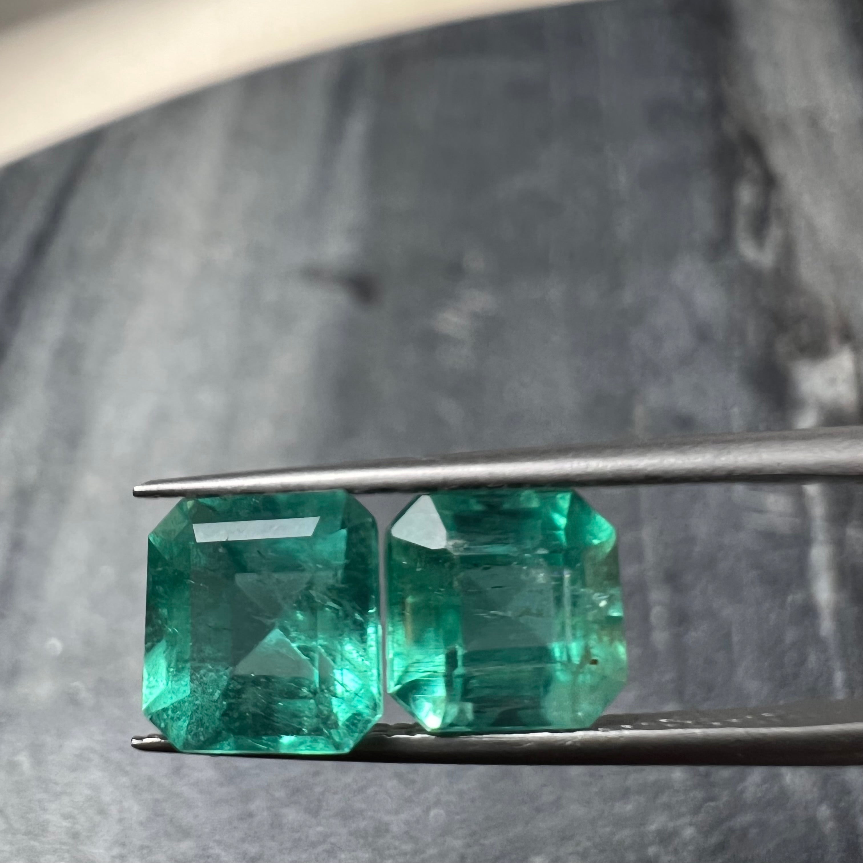 3.67CTW Pair of Natural Colombian Emerald Loose Ascher Cut
