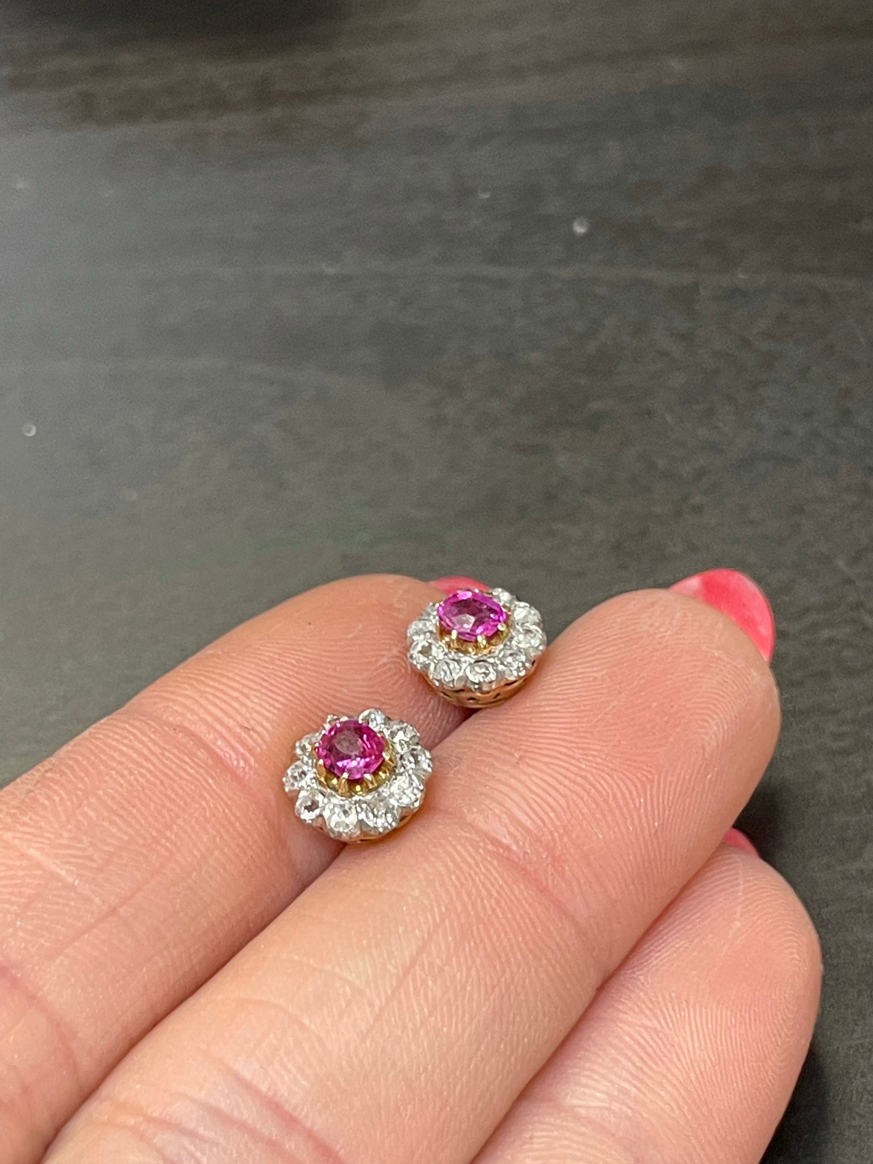 Antique Victorian Old Mine Cut Diamond Halo Earrings 18K Gold