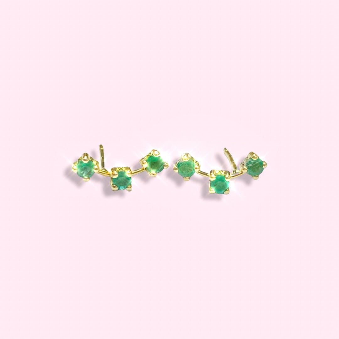 18K Yellow Gold Natural Emerald Crawler Earrings