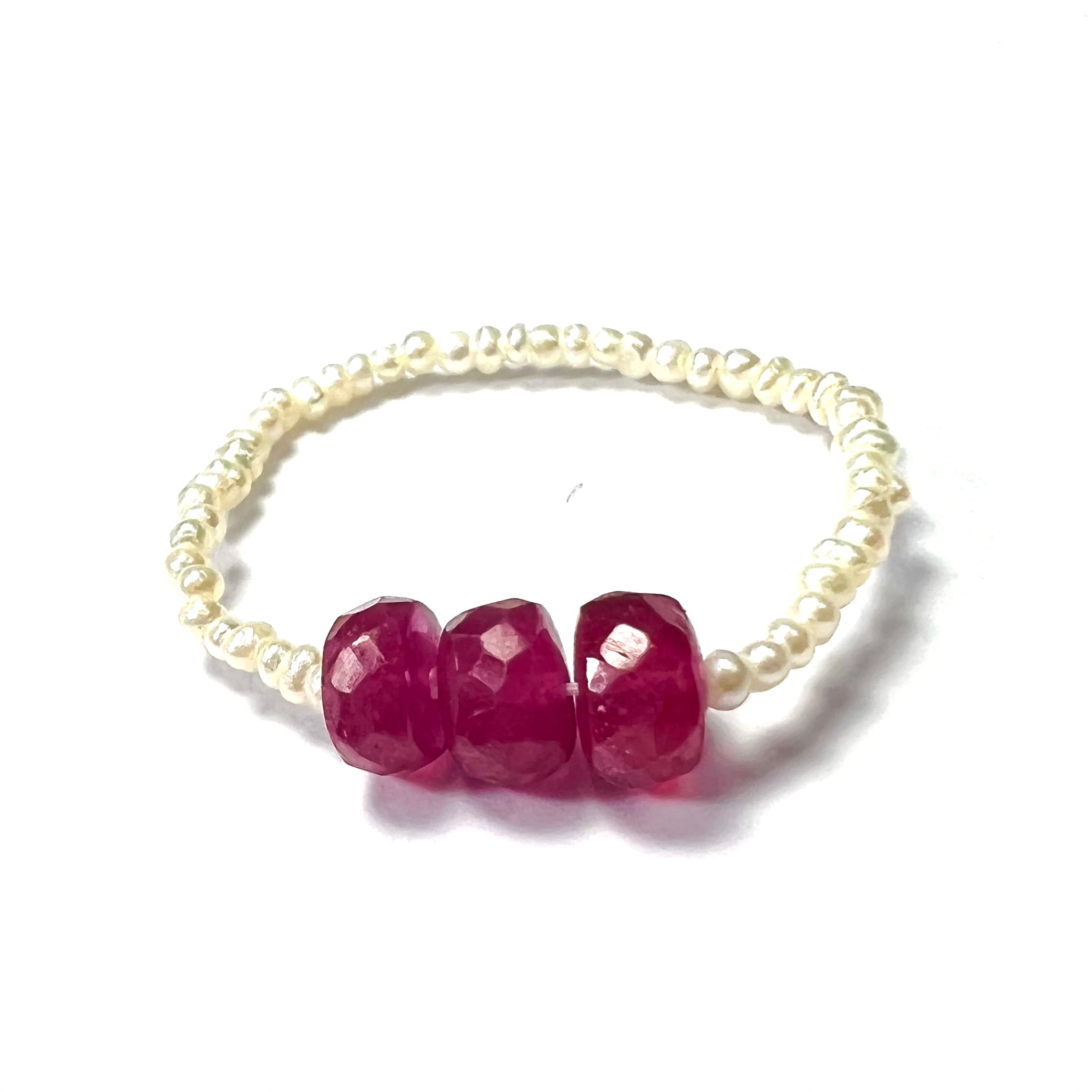 Natural Seed Pearl Eternity Rough Ruby Beaded Ring Size 6
