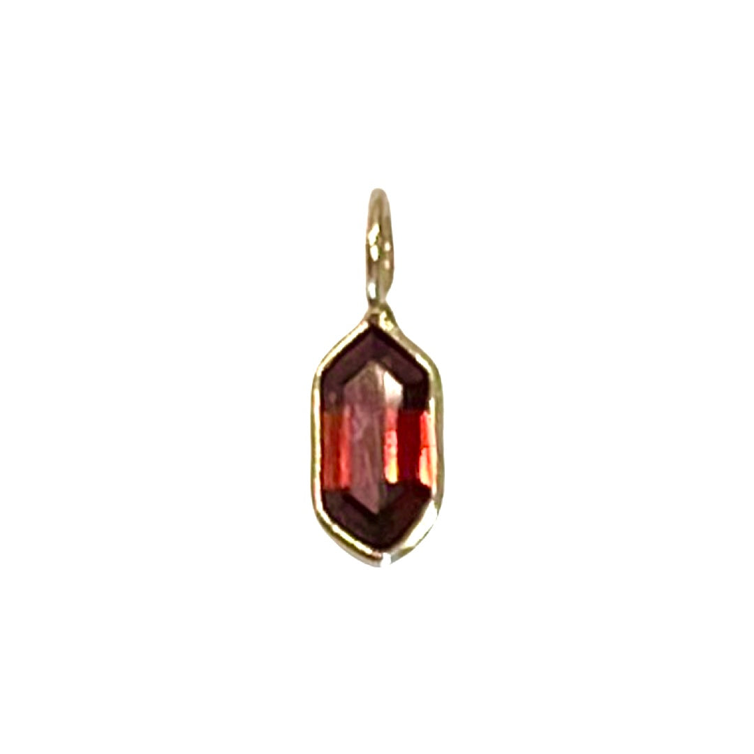 Natural Red Garnet Fancy Cut 14K Yellow Gold Pendant Charm 13x4.5mm