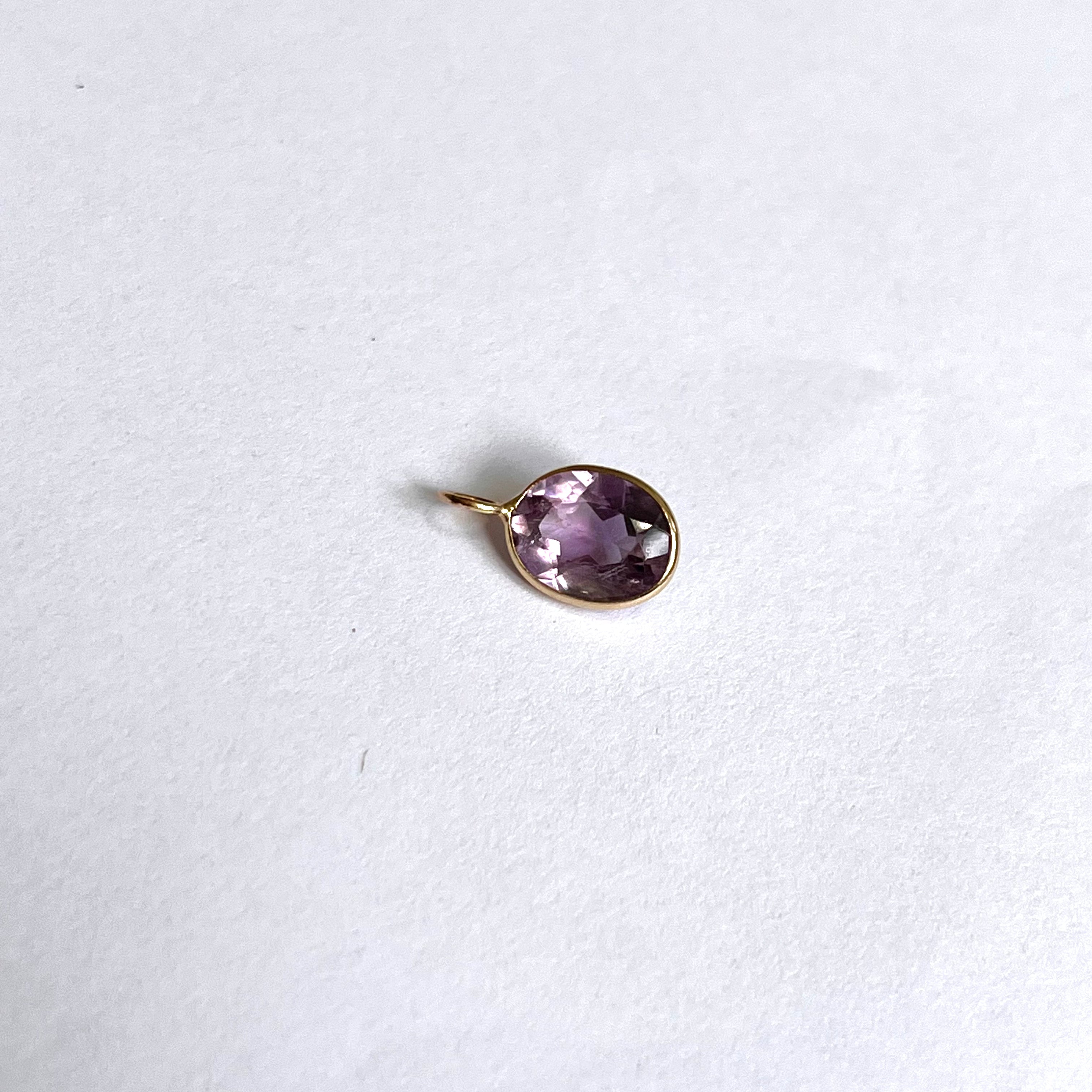 2.110ct Natural Oval Amethyst 14K Yellow Gold Pendant Charm 14x8mm
