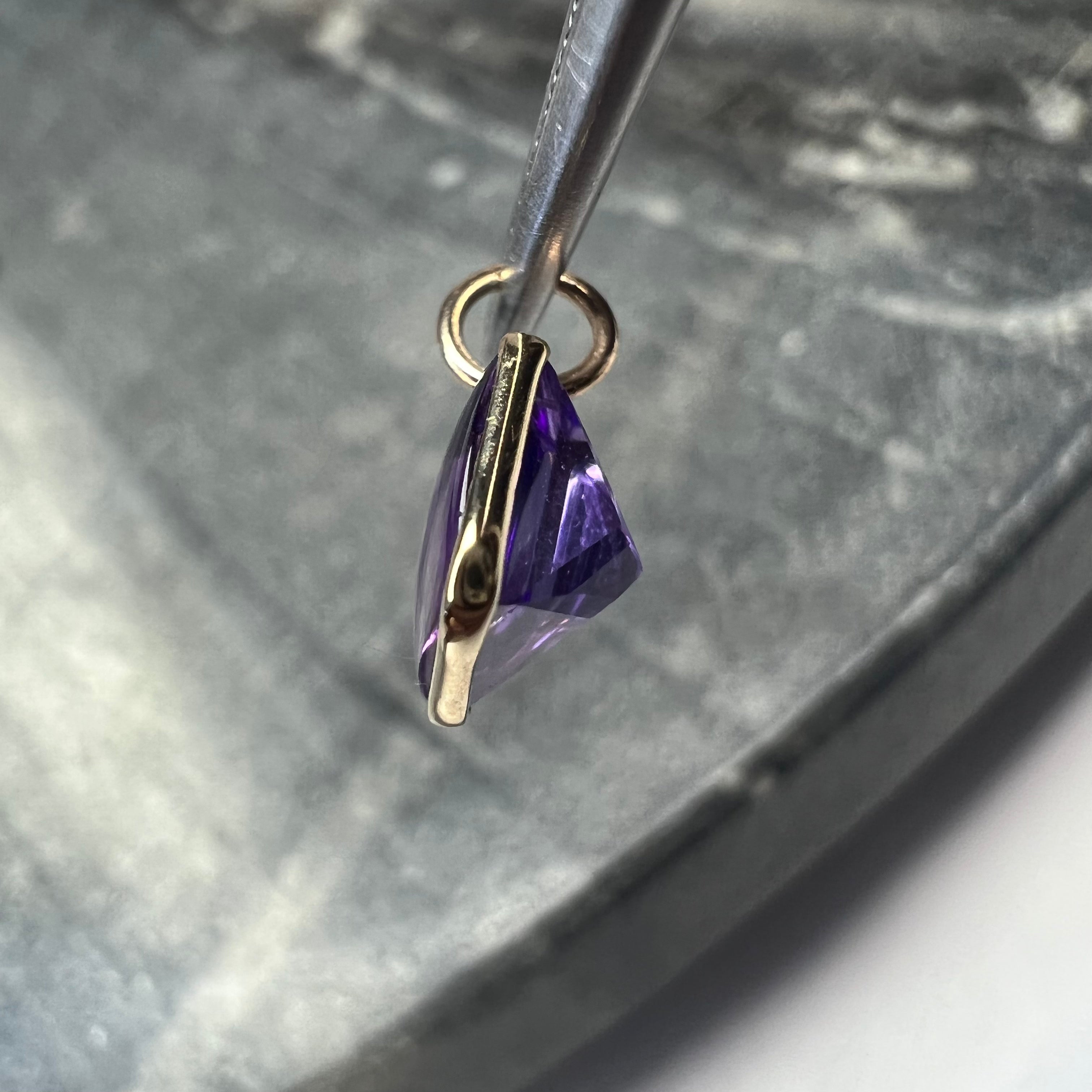 1.3CT Natural Square Amethyst 14K Yellow Gold Pendant Charm 11x7mm