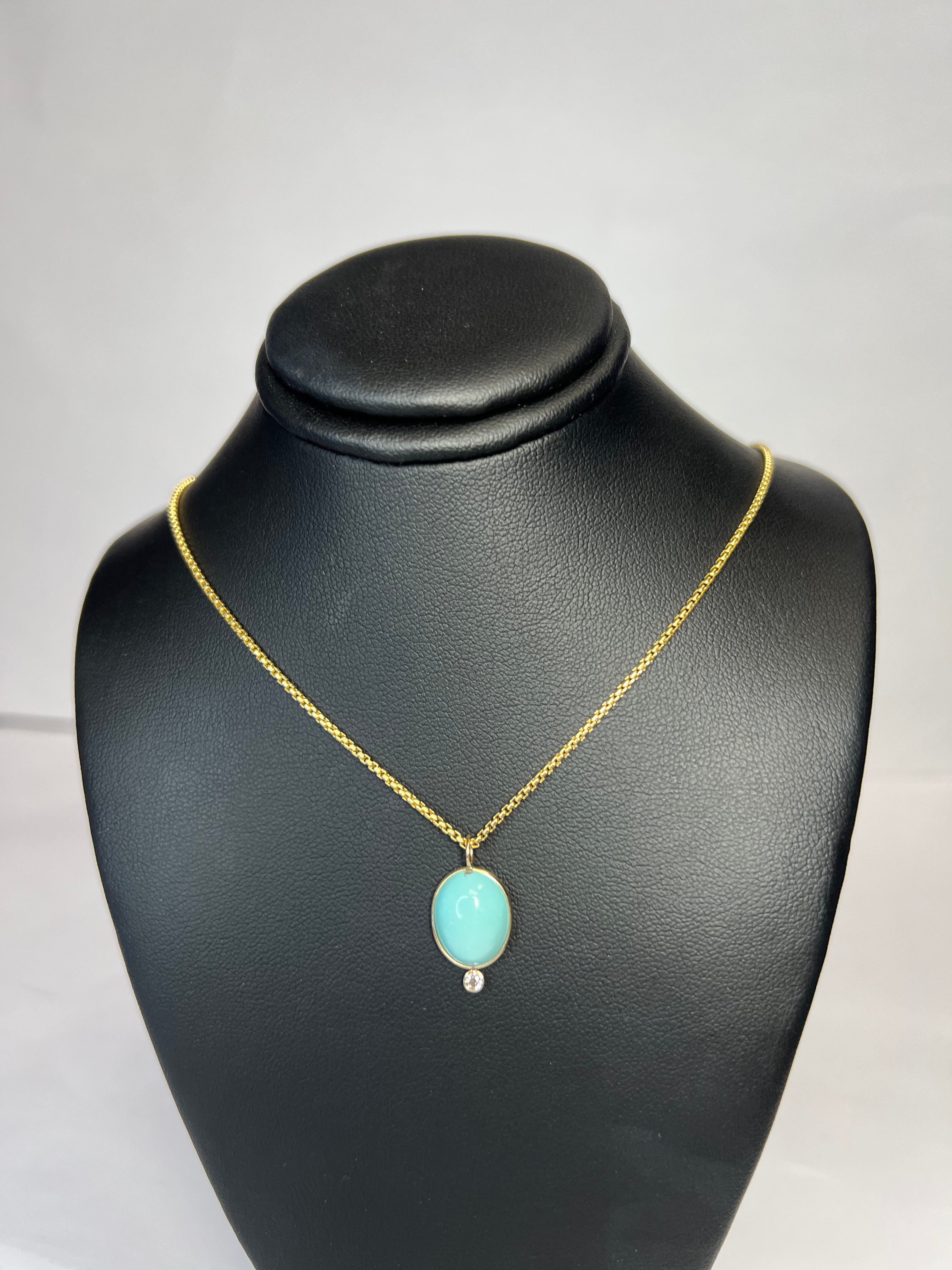 Turquoise and Diamond 14k Yellow Gold Pendant Charm 21x11mm