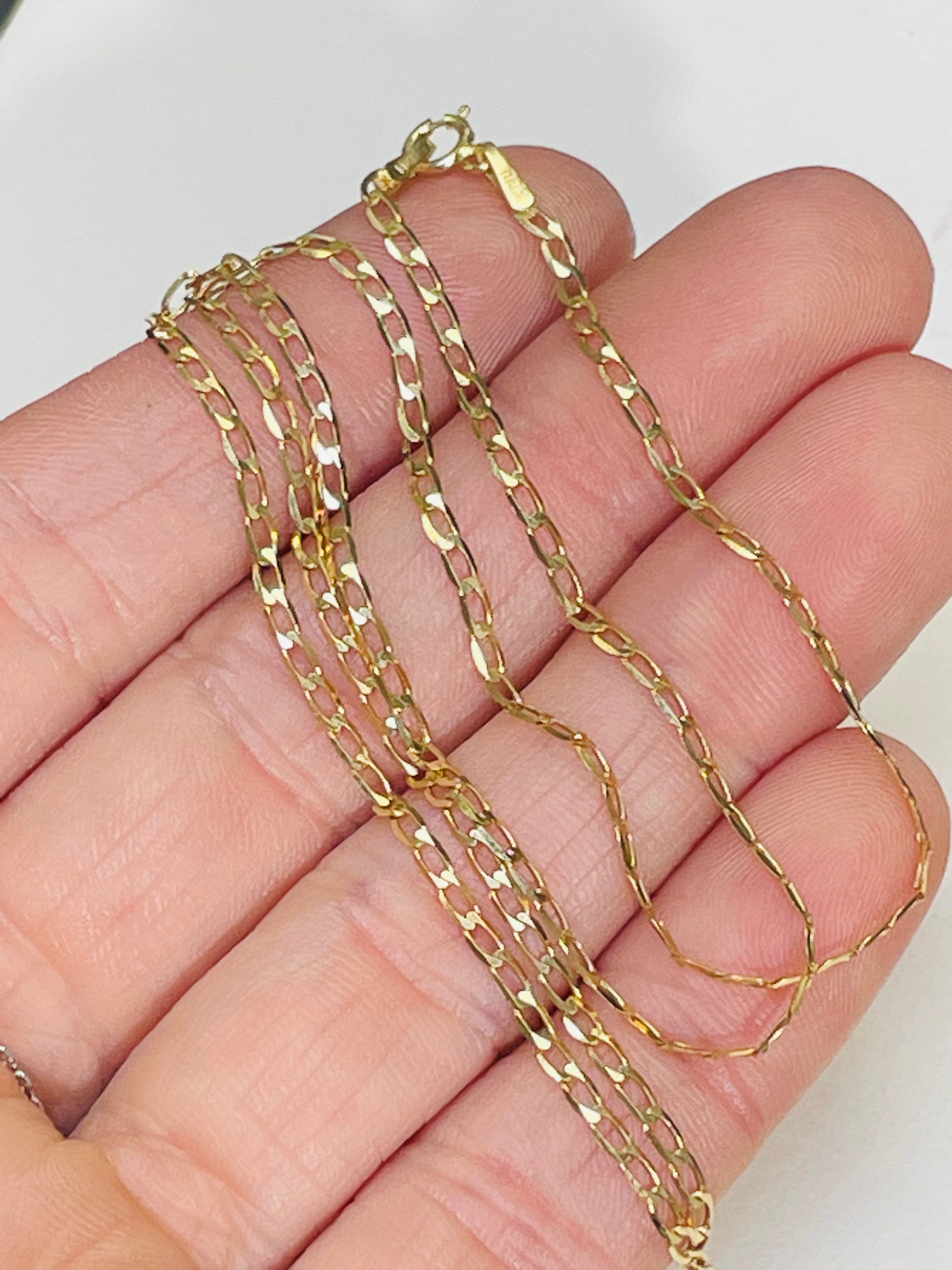 18” 2mm Solid 14K Yellow Gold Curb Link Necklace Chain