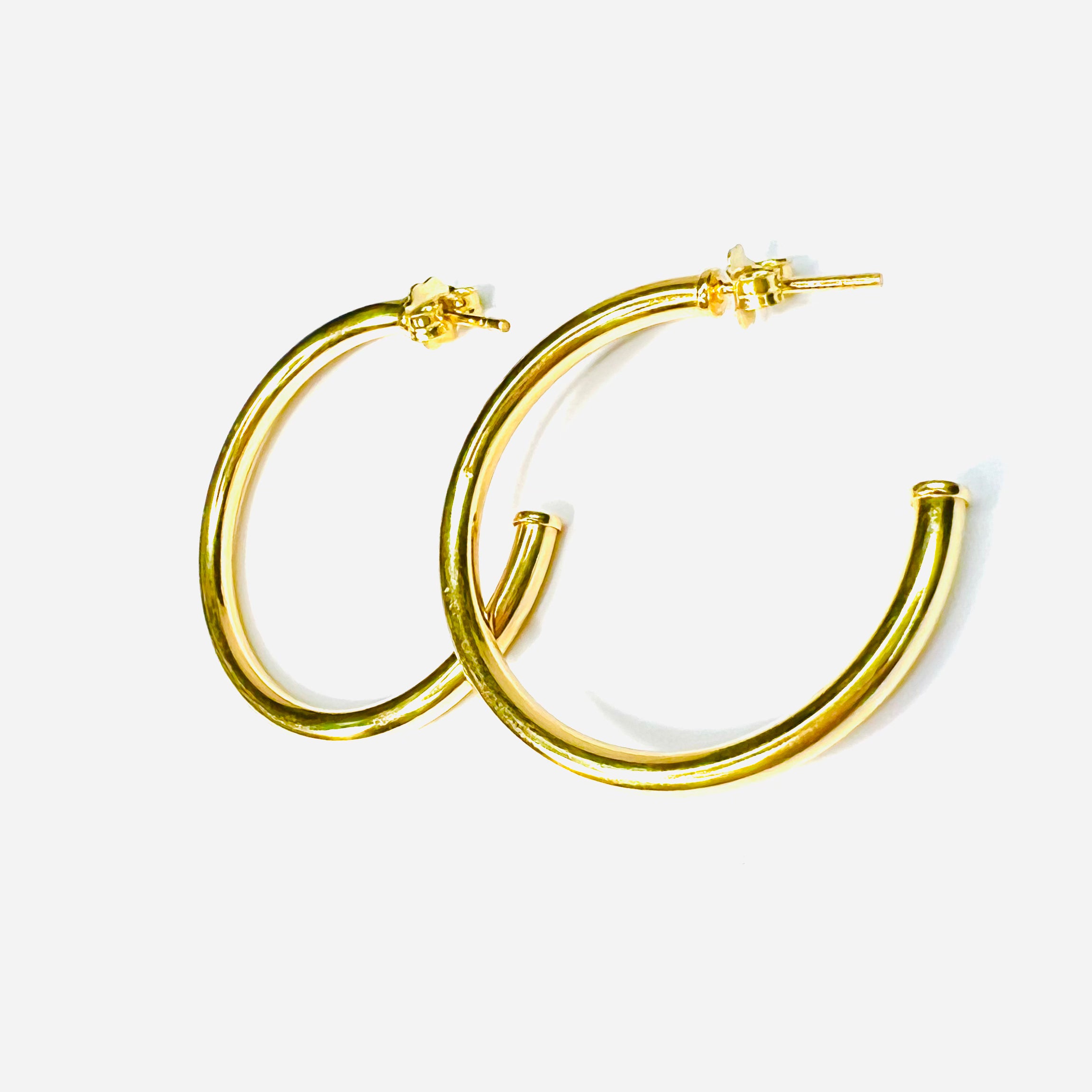 Solid 14k Yellow Gold Smooth Half Earring Hoop 1.4" 2.86g