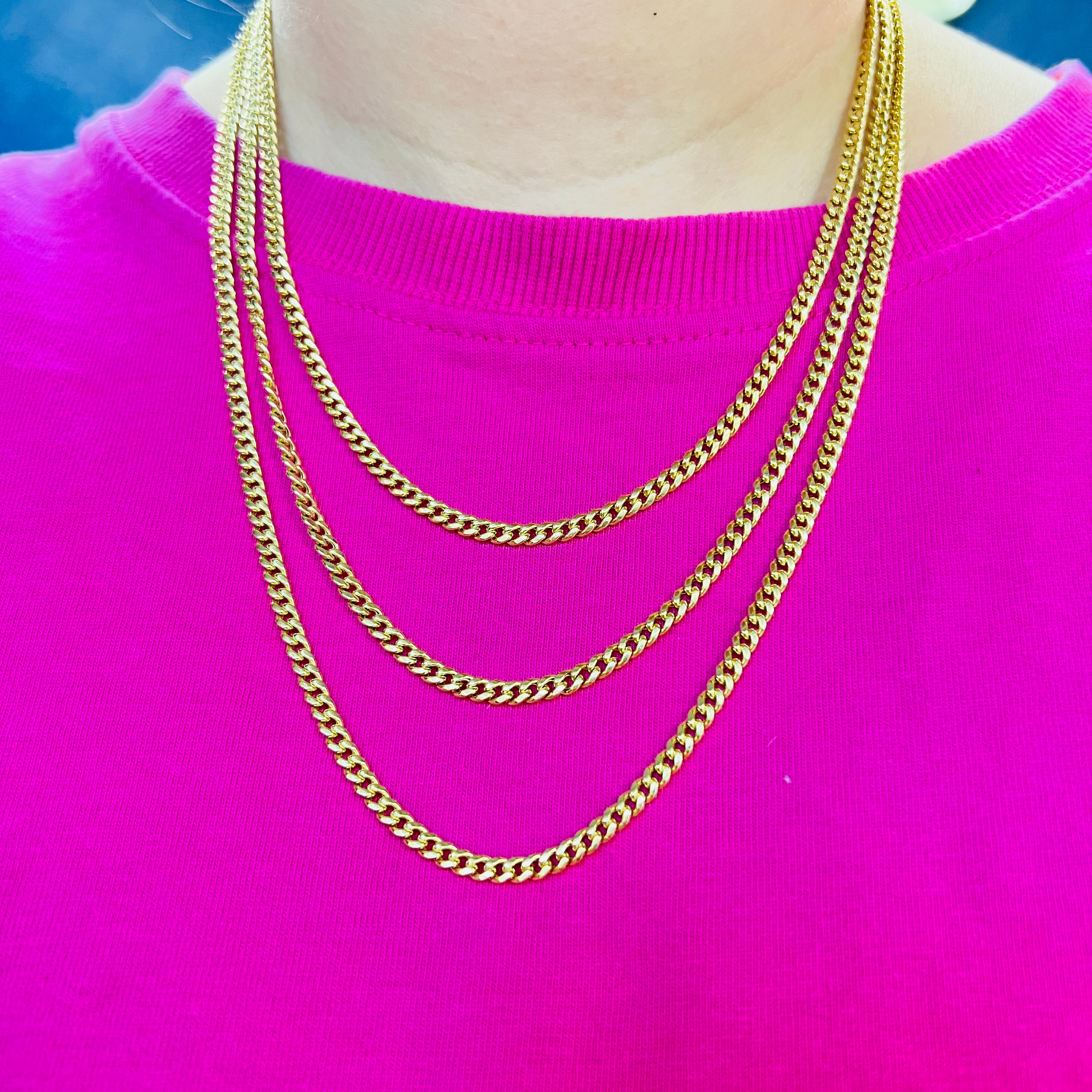 Solid 14K Yellow Gold Cuban Link Necklace Chain