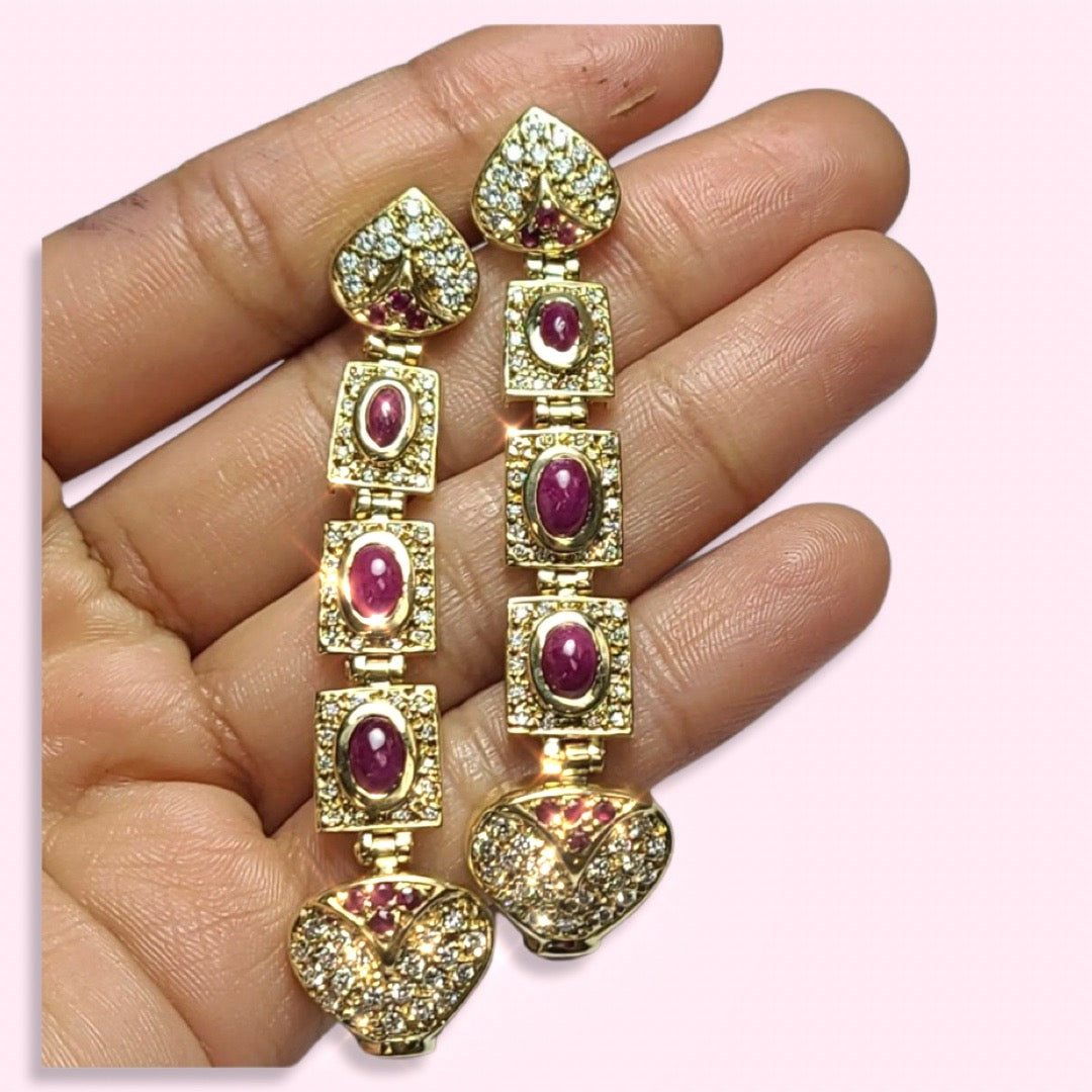 18K Yellow Gold Ruby and Diamond Drop Earrings