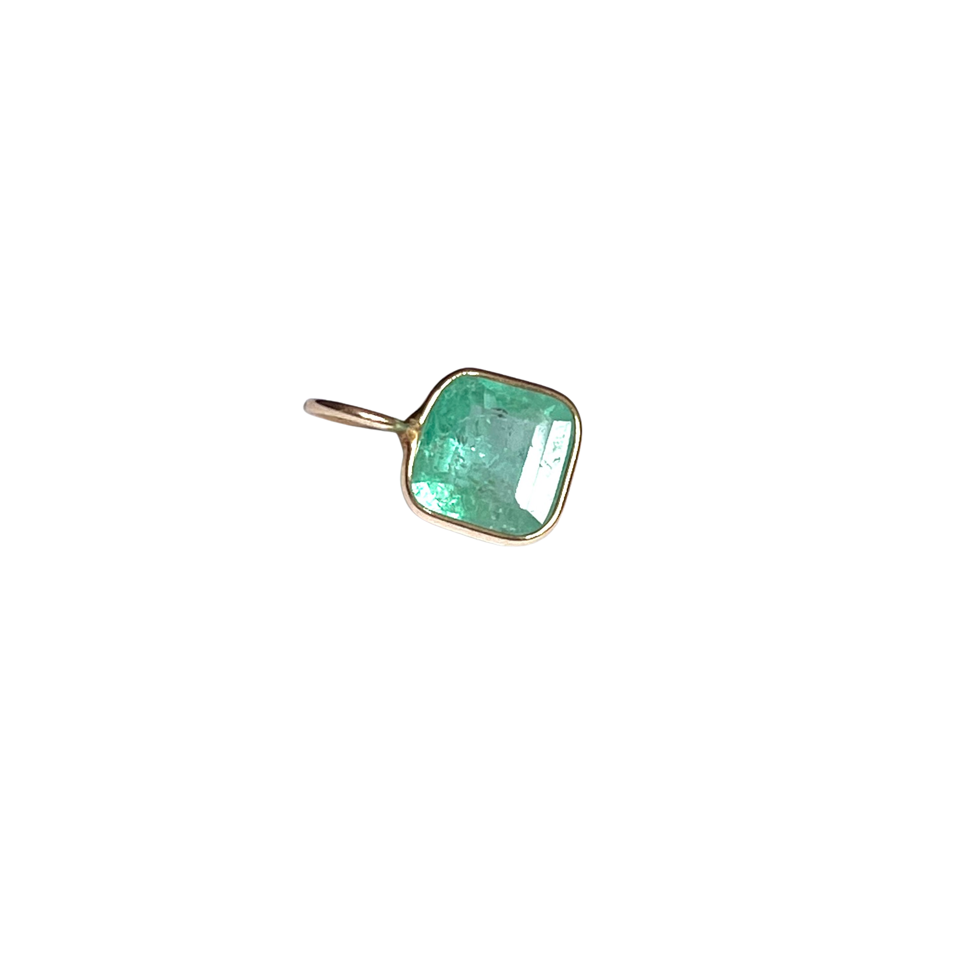 1.10ct Light Green Square Colombian Emerald 14K Yellow Gold Pendant Charm