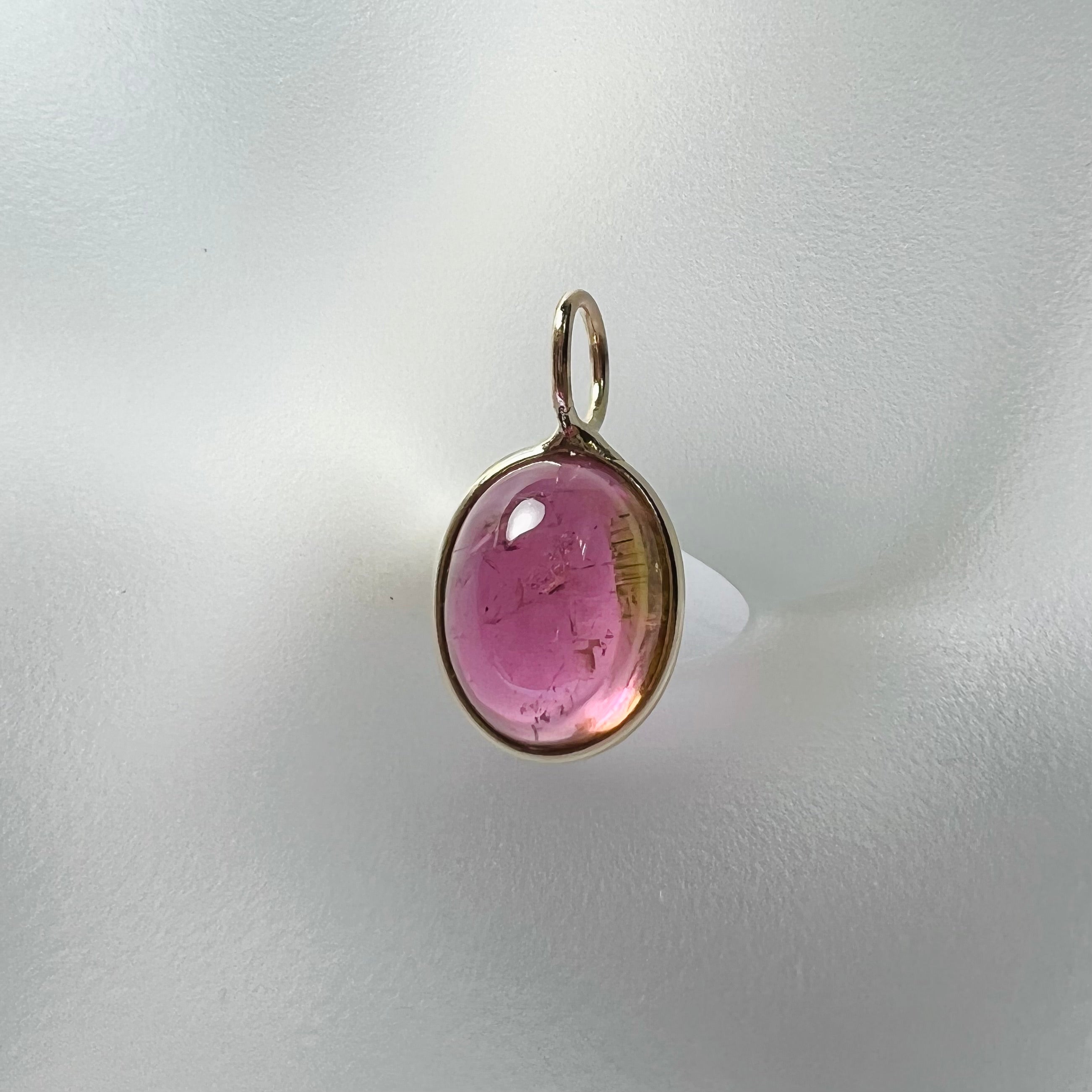 Natural Cabochon Tourmaline 14K Yellow Gold Pendant Charm 14.5x8mm