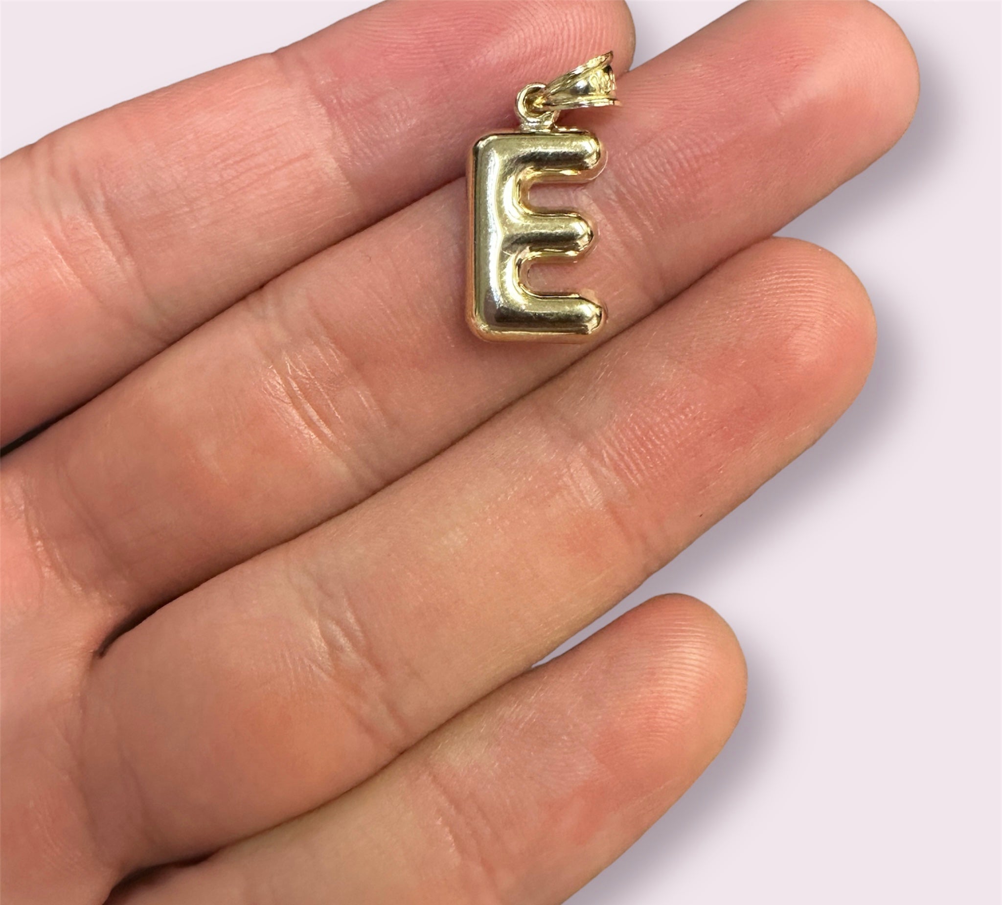 Initial E Puffy Balloon Letter 10K Yellow Gold Pendant