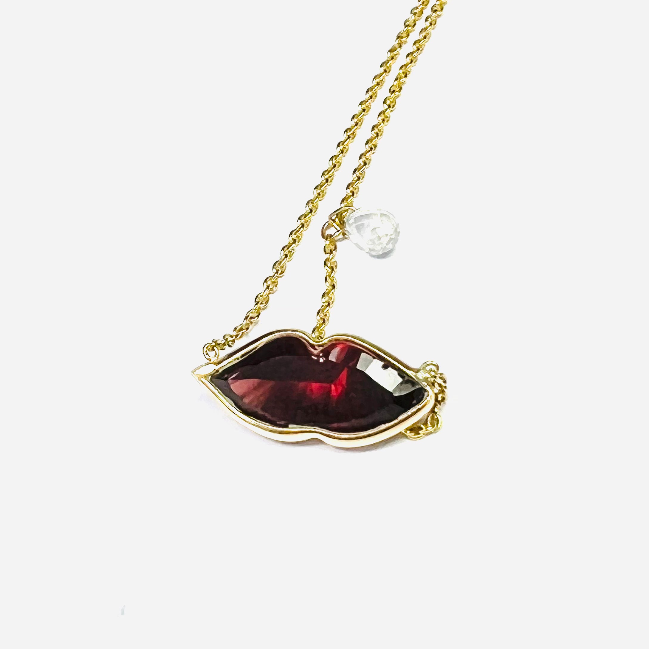 Lip Garnet and Briolette Diamond 16" 14K Yellow Gold Necklace